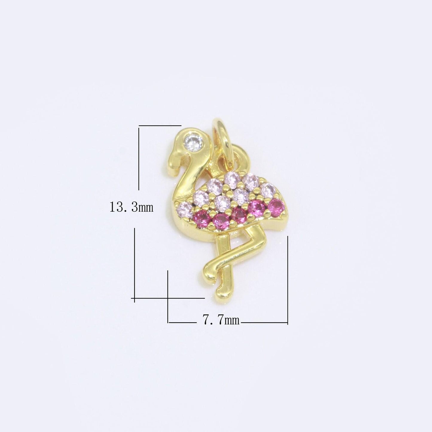 Micro pave gold flamingo charm 14k gold filled bird pendant silver gold jewelry for necklace earring bracelet