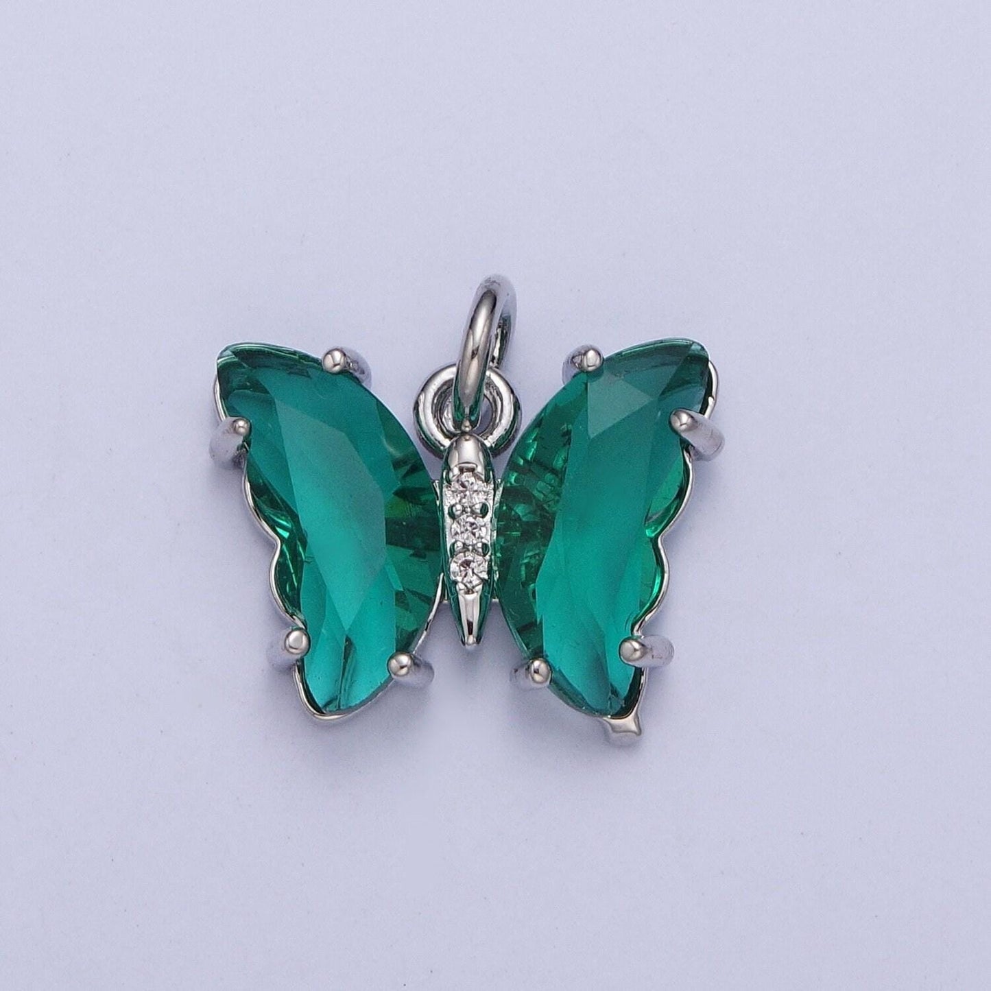 Dainty white gold filled butterfly pendant, silver micro pave cz crystals mariposa charm, mauve green lavender blue pendant | m-491~m-494