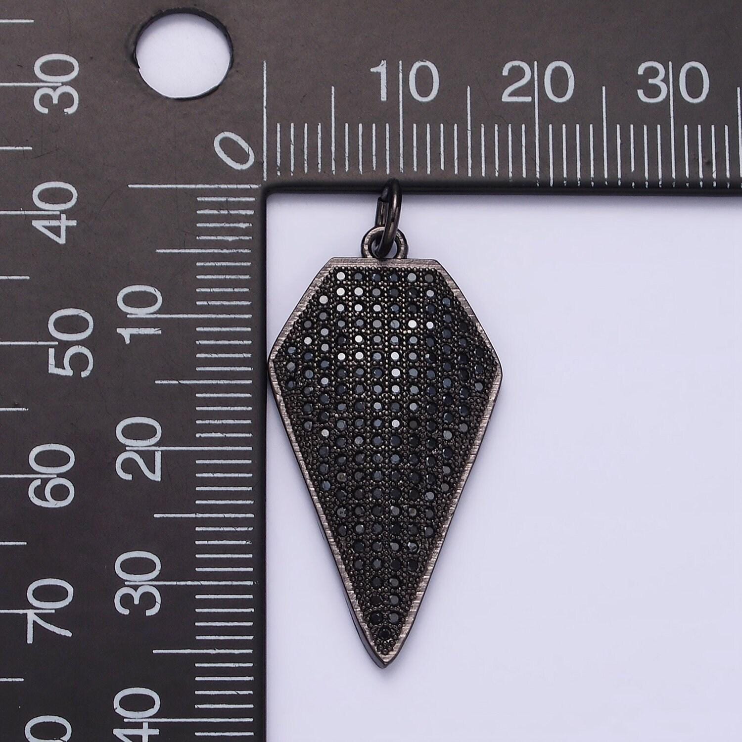 14k gold filled micro paved cz diamond shield charm in silver, gold & black | n1129 - n1131