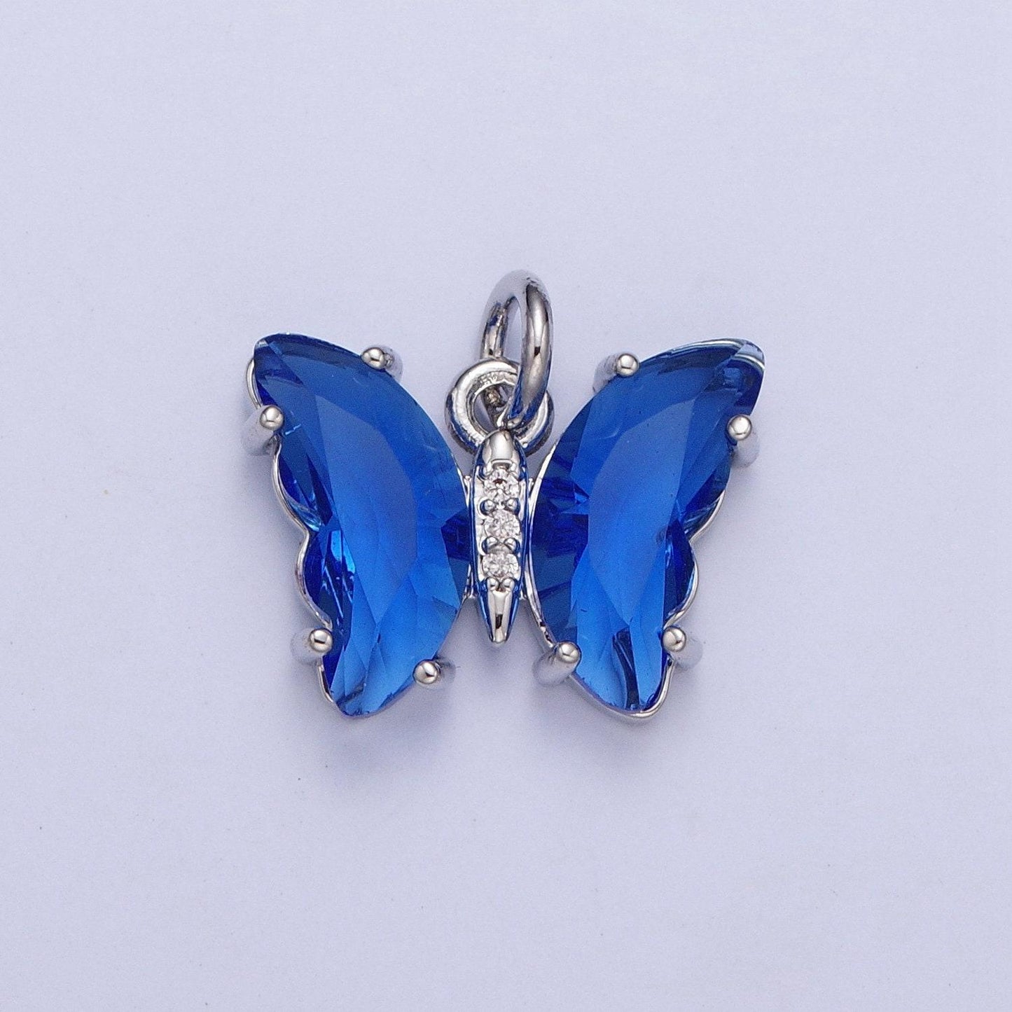 Dainty white gold filled butterfly pendant, silver micro pave cz crystals mariposa charm, mauve green lavender blue pendant | m-491~m-494