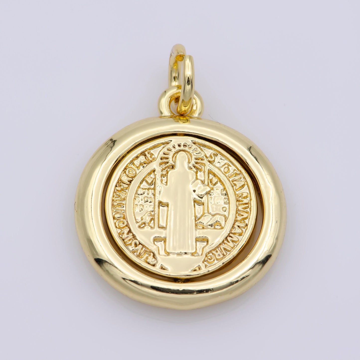 Double sided dainty gold filled saint benedict charm pray for you spinner pendant for religious jewelry making inspired m487