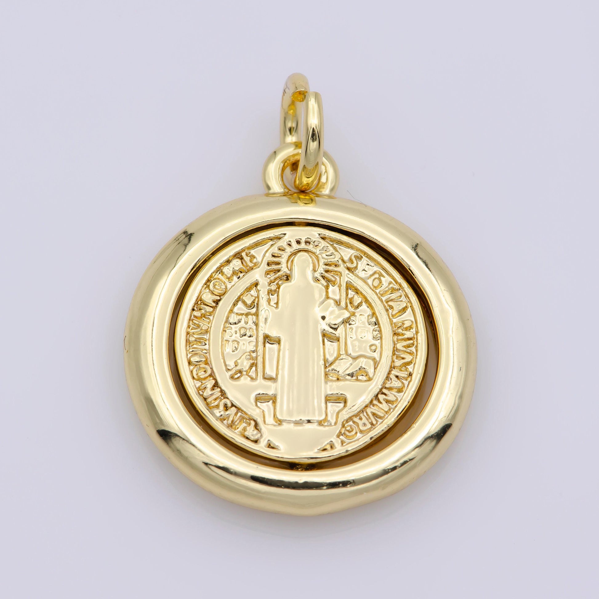 Double sided dainty gold filled saint benedict charm pray for you spinner pendant for religious jewelry making inspired m487