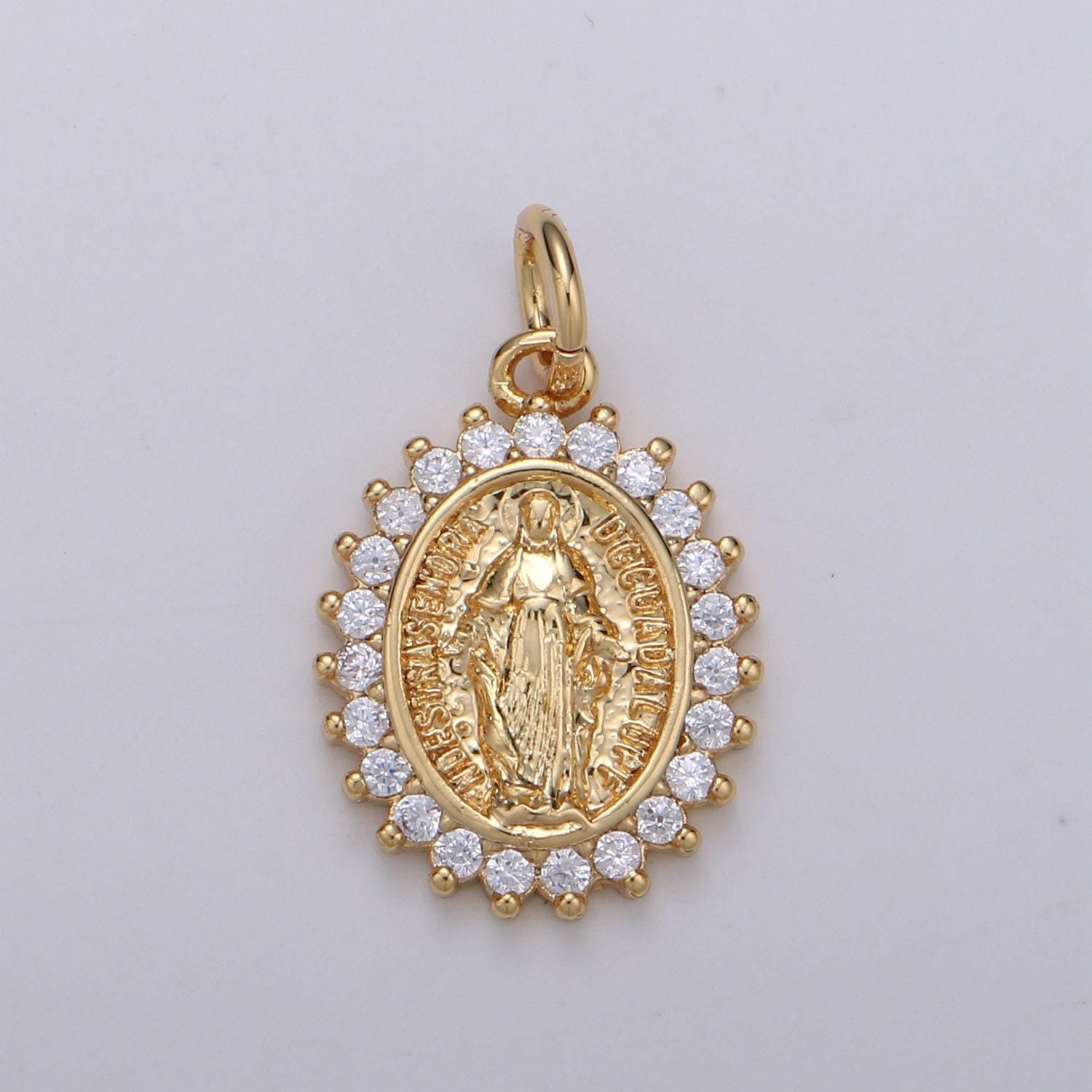 24k gold filled cz micro pave virgin mary charm cubic our lady of guadalupe, virgin mary necklace bracelet for religious jewelry supply e-49