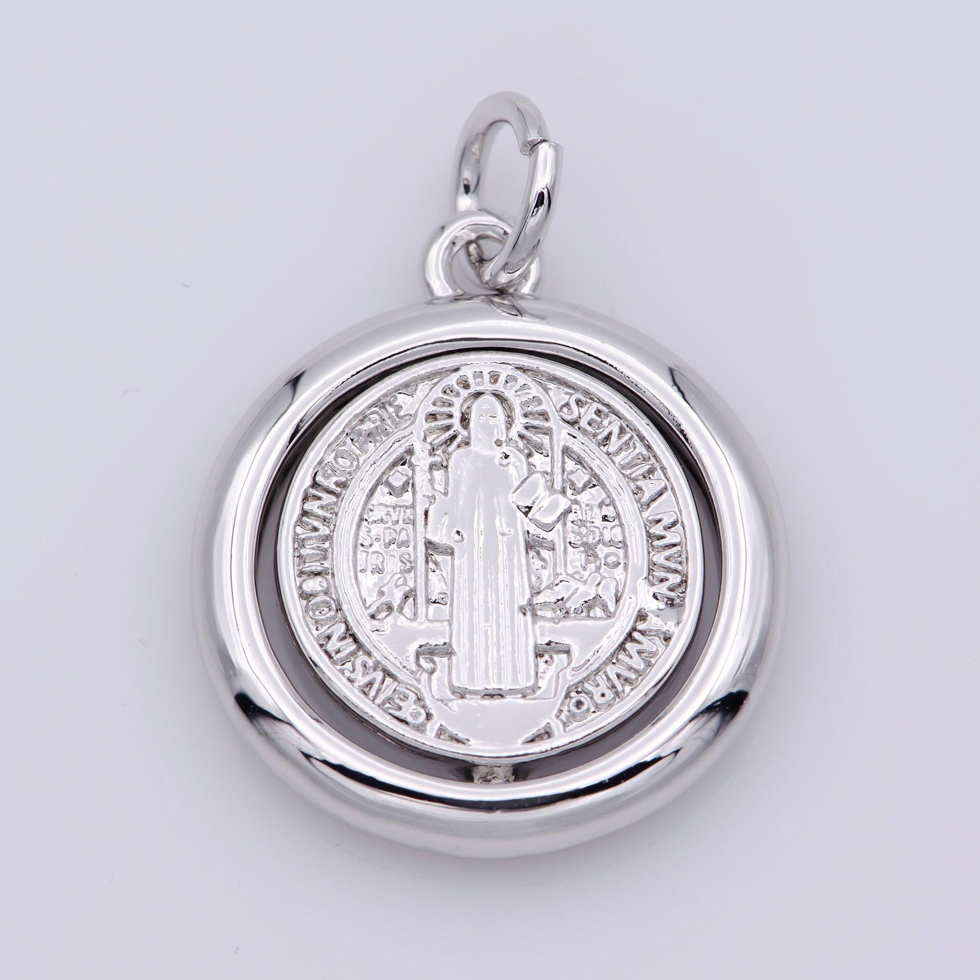Double sided dainty gold filled saint benedict charm pray for you spinner pendant for religious jewelry making inspired m487