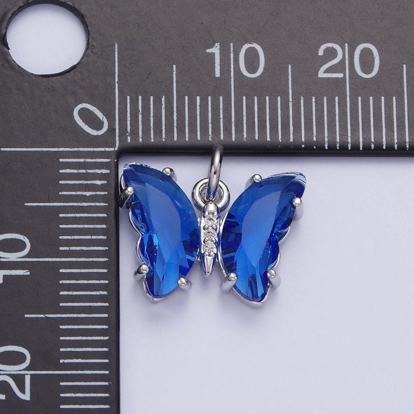 Dainty white gold filled butterfly pendant, silver micro pave cz crystals mariposa charm, mauve green lavender blue pendant | m-491~m-494