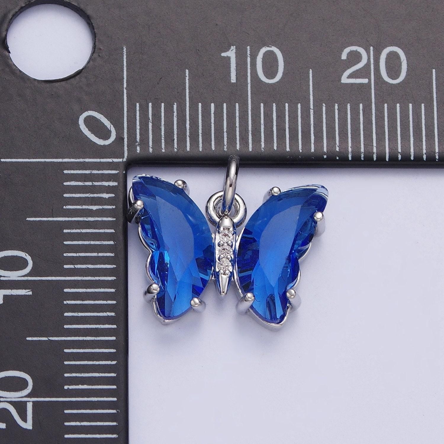 Dainty white gold filled butterfly pendant, silver micro pave cz crystals mariposa charm, mauve green lavender blue pendant | m-491~m-494