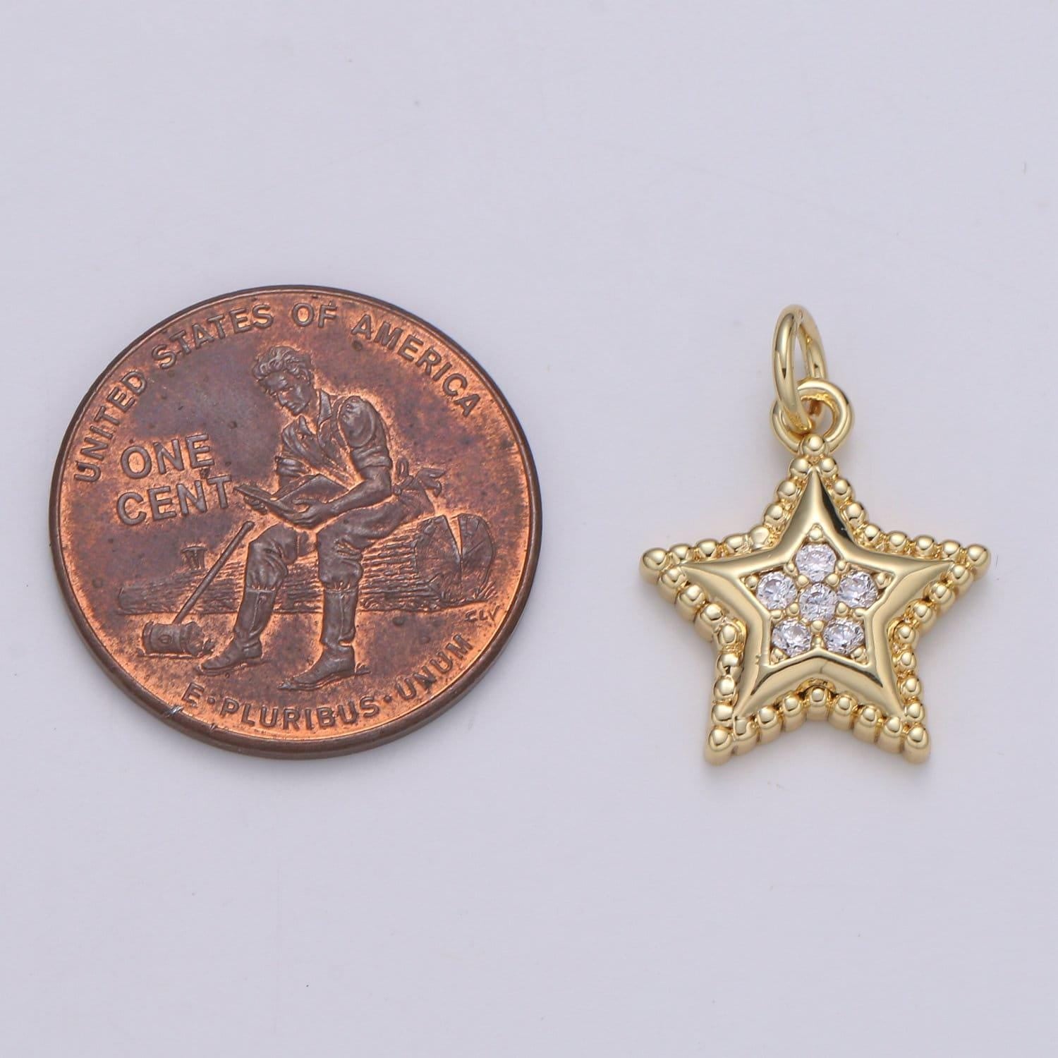 14k gold filled micro pave star charm, cubic star pendant charm for celestial diy jewelry making necklace bracelet earring supply
