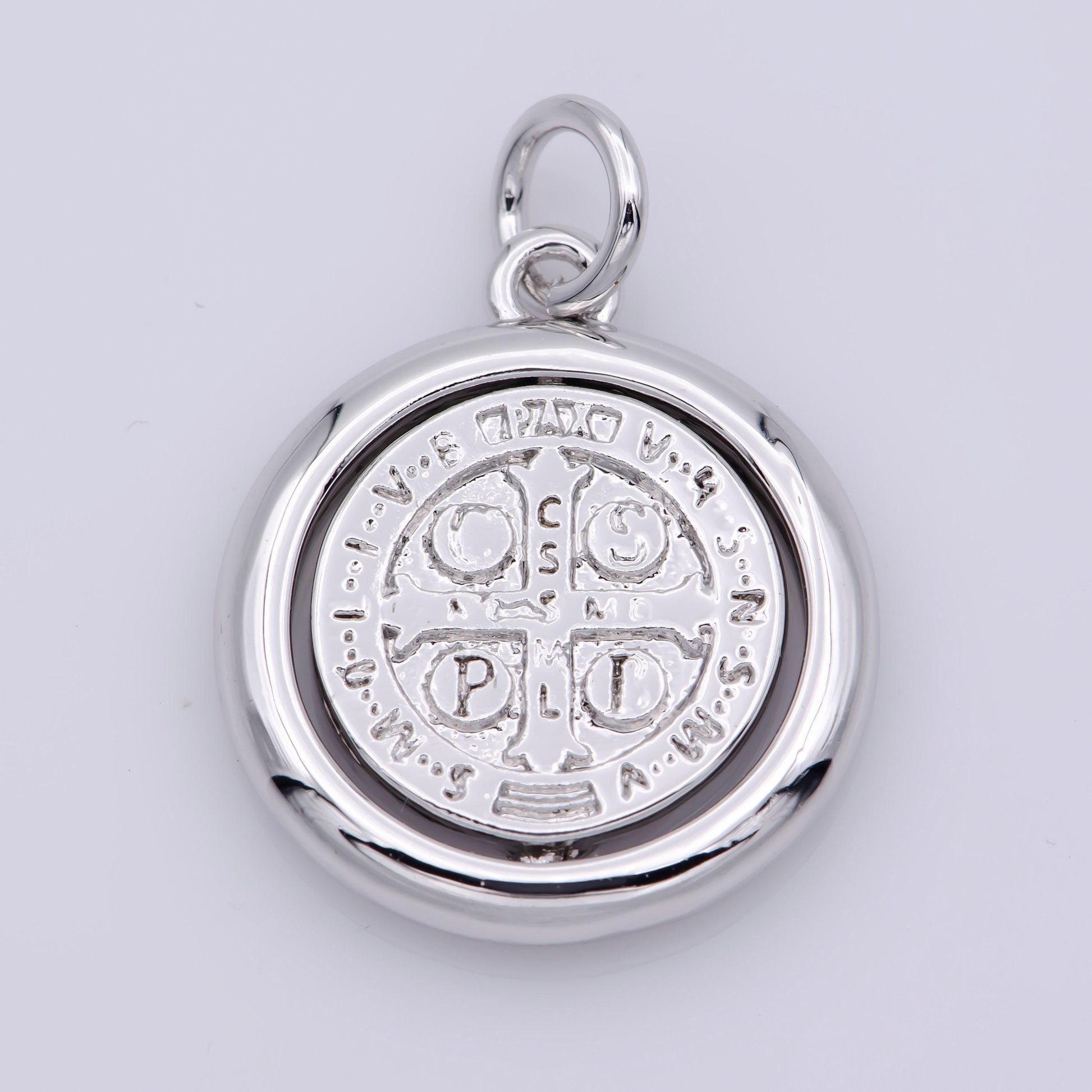Double sided dainty gold filled saint benedict charm pray for you spinner pendant for religious jewelry making inspired m487