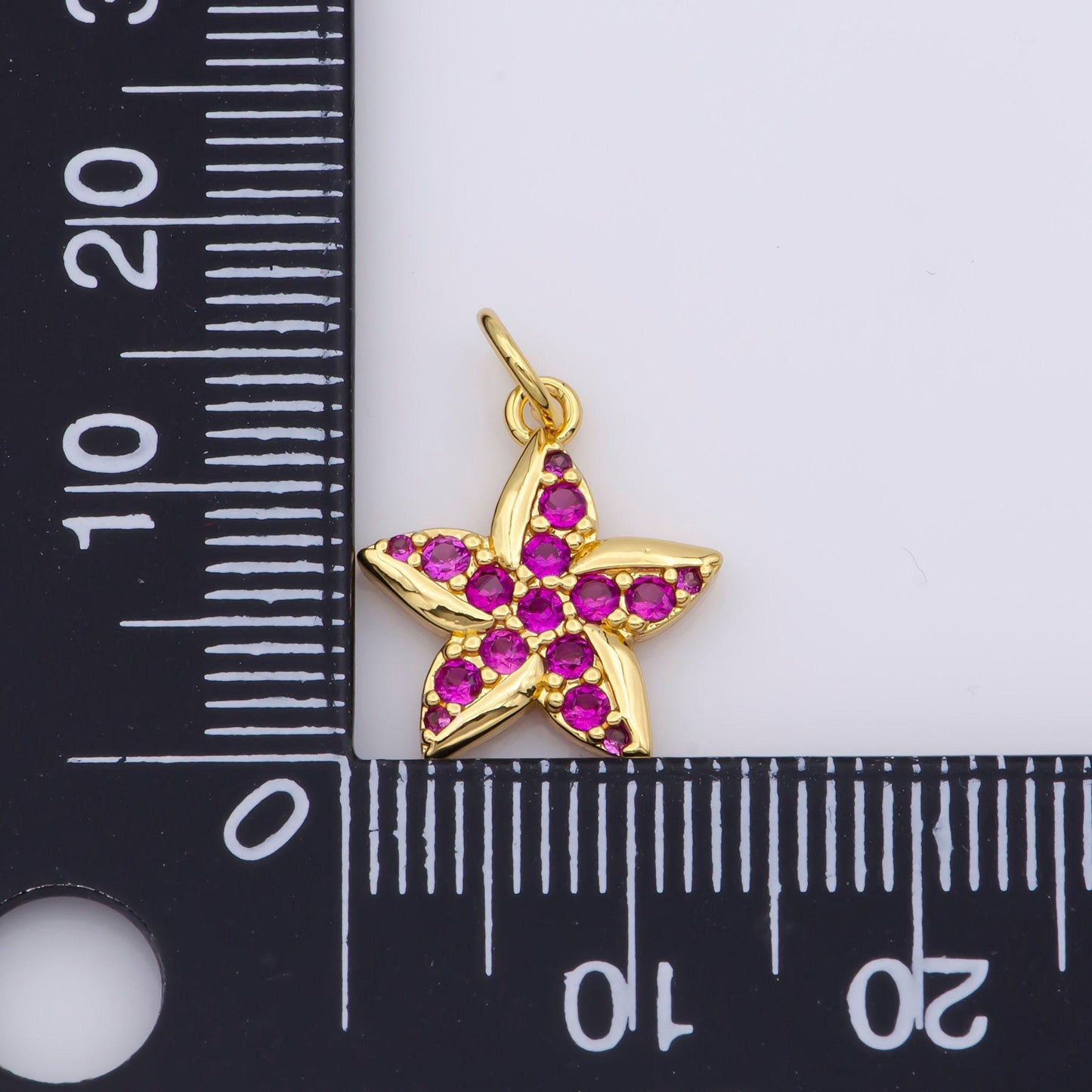 26k gold filled pink flower pendant hot pink star micro paved cz charm | m483