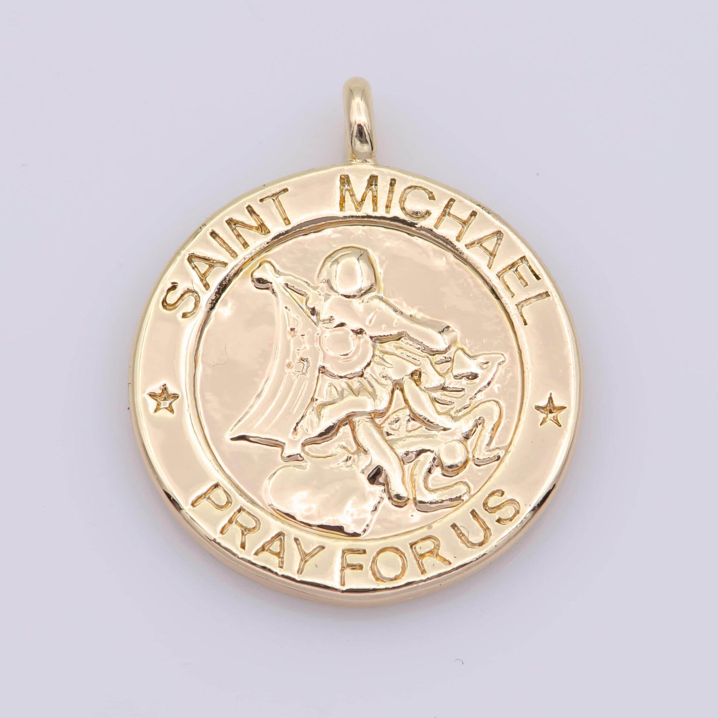 Dainty gold coin saint michael charm pray for us medallion for bracelet necklace pendant earring findings for jewelry making | m481