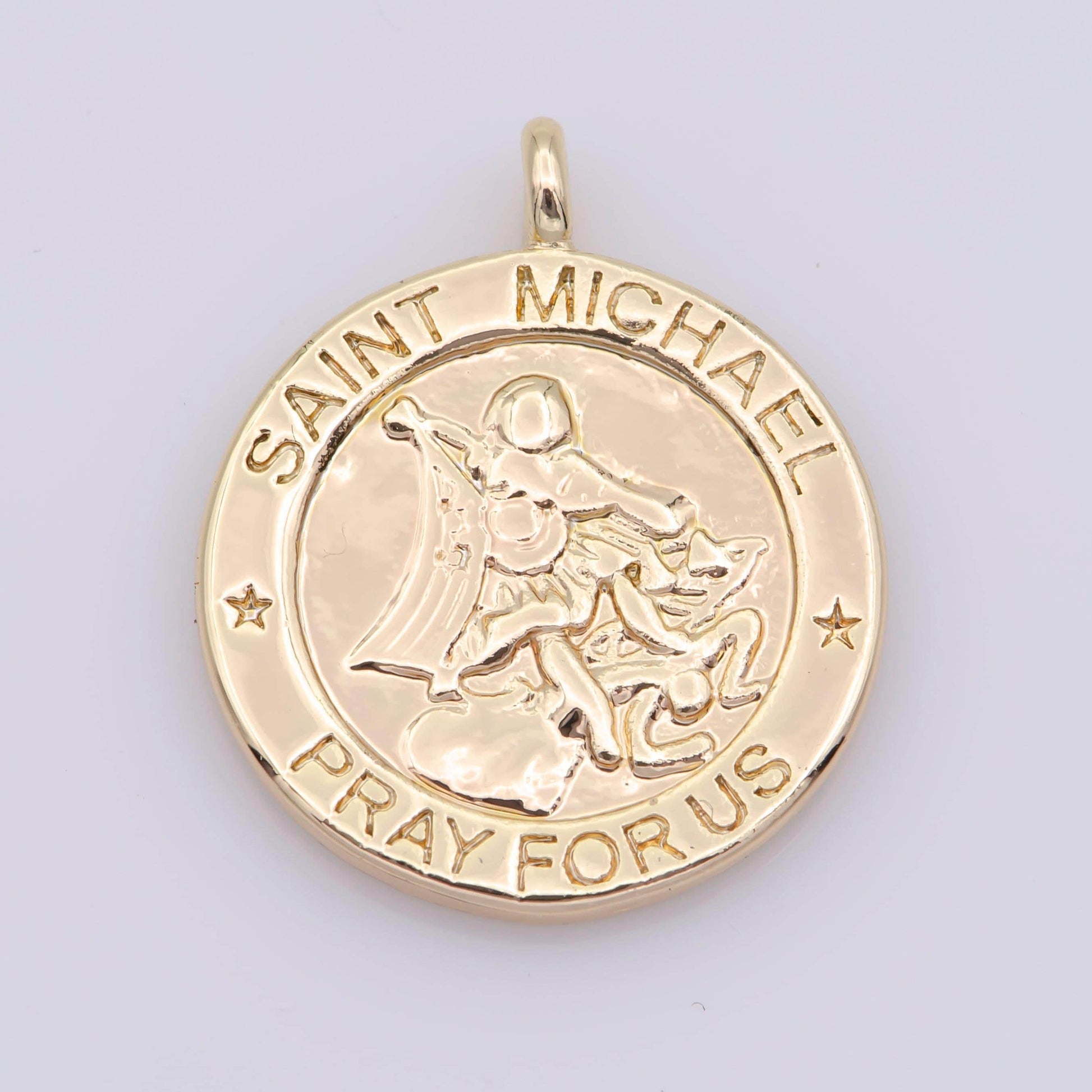 Dainty gold coin saint michael charm pray for us medallion for bracelet necklace pendant earring findings for jewelry making | m481
