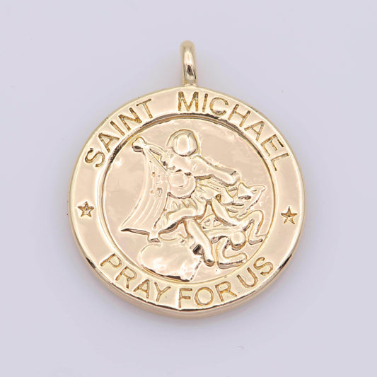 Dainty gold coin saint michael charm pray for us medallion for bracelet necklace pendant earring findings for jewelry making | m481