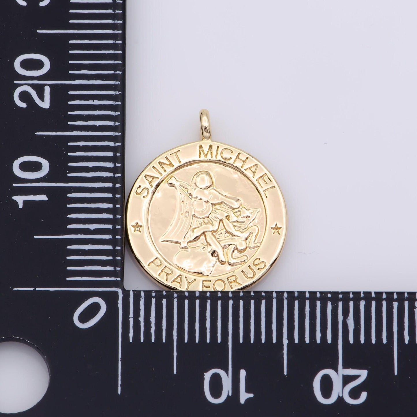 Dainty gold coin saint michael charm pray for us medallion for bracelet necklace pendant earring findings for jewelry making | m481