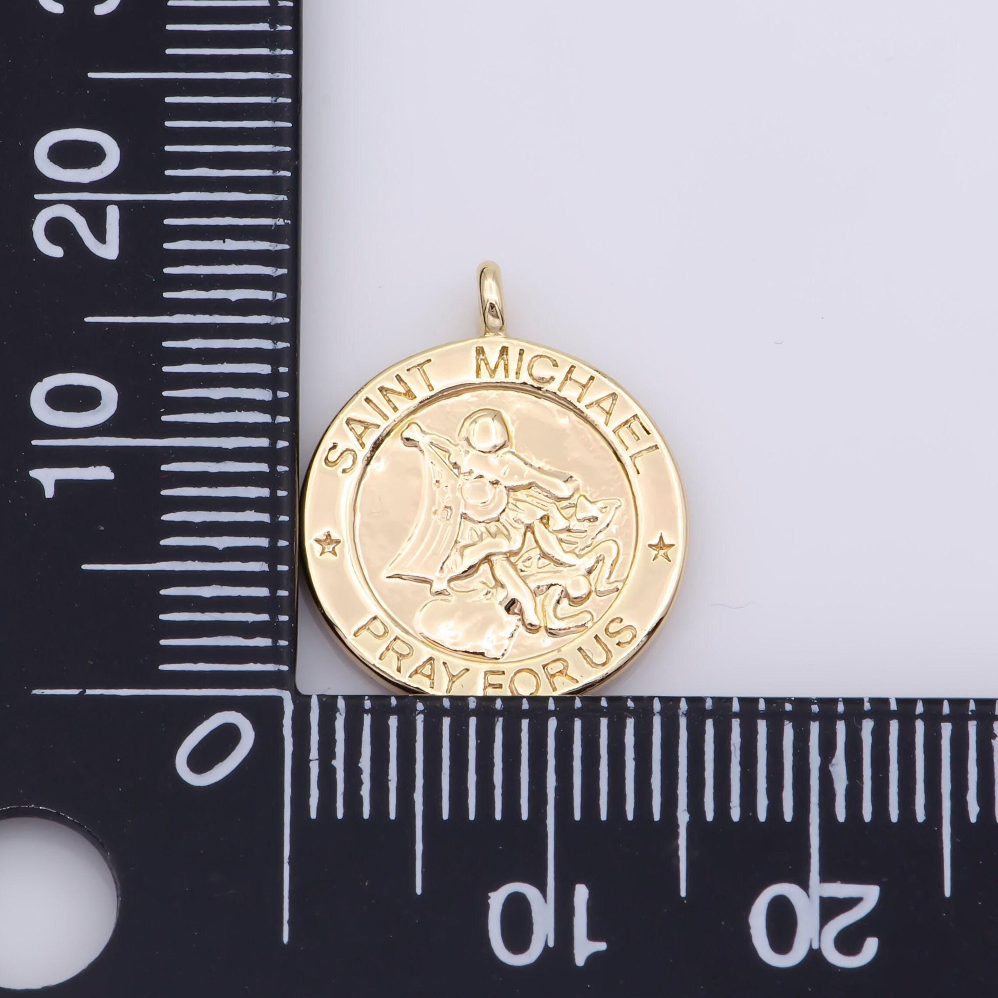 Dainty gold coin saint michael charm pray for us medallion for bracelet necklace pendant earring findings for jewelry making | m481