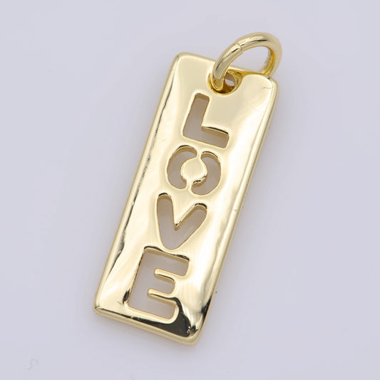 1x love tag letters gold charm, military tag pendant charm, dainty charm, for diy jewelry, 14k gold filled charm