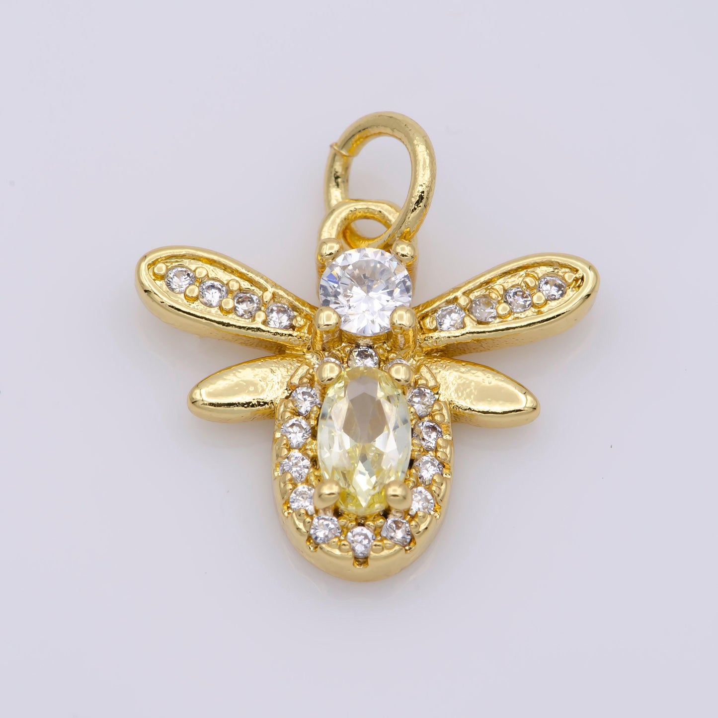 1x mini bee charm 14k gold filled pink yellow micro pave cz bee pendant charm, insect bug pendant charm queen bee