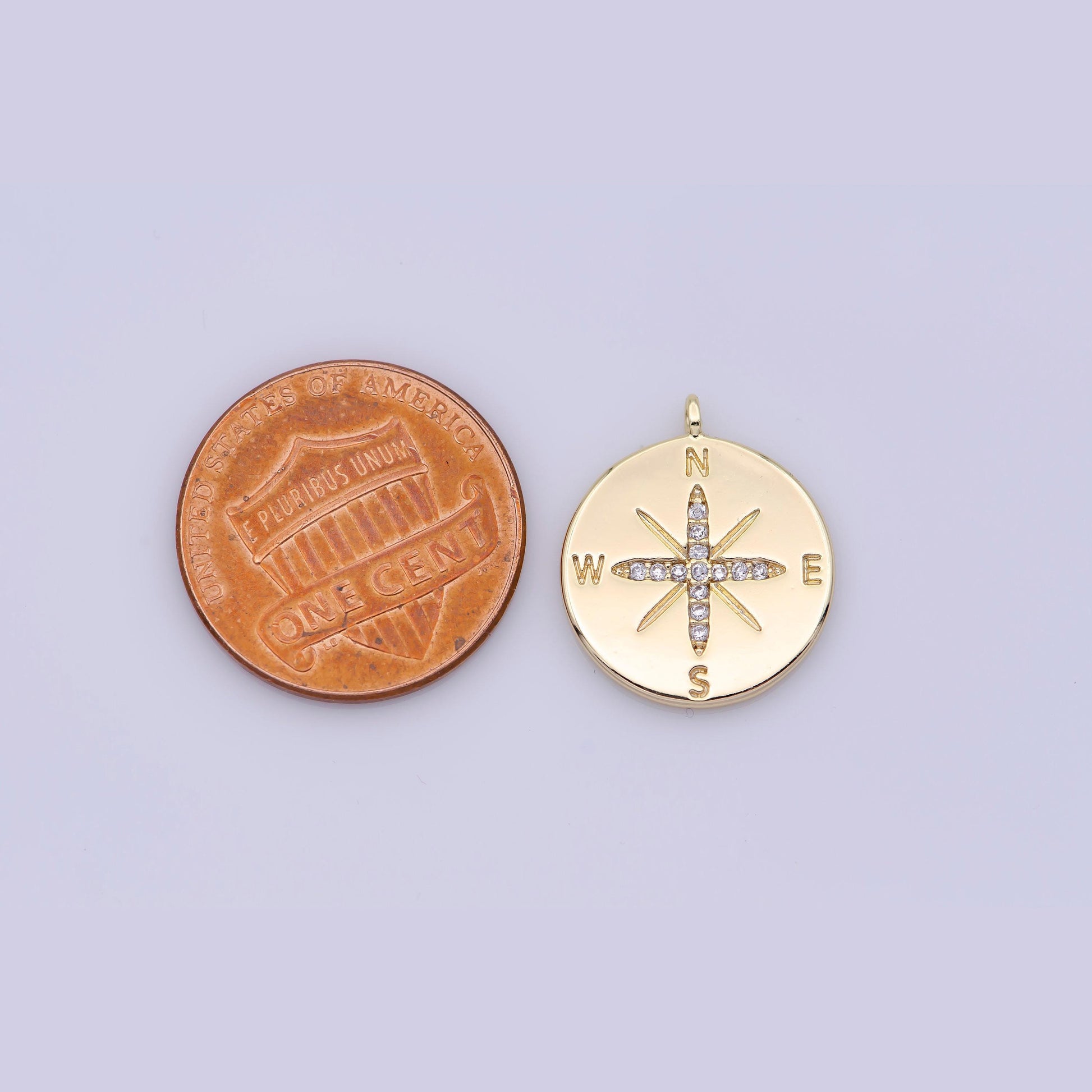 Dainty compass charm, small gold compass pendant, journey travel charm, coin compass pendant, tiny necklace charm, bracelet, nautical charm