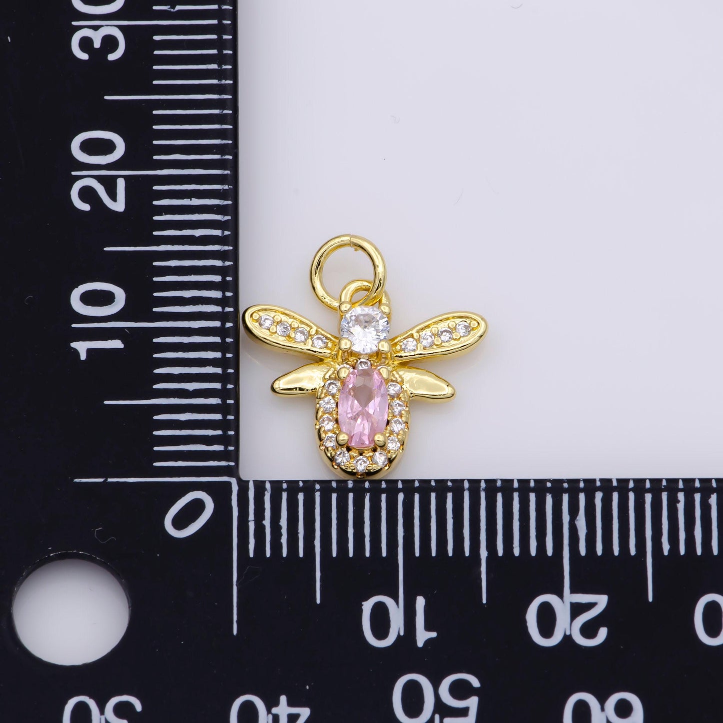 1x mini bee charm 14k gold filled pink yellow micro pave cz bee pendant charm, insect bug pendant charm queen bee