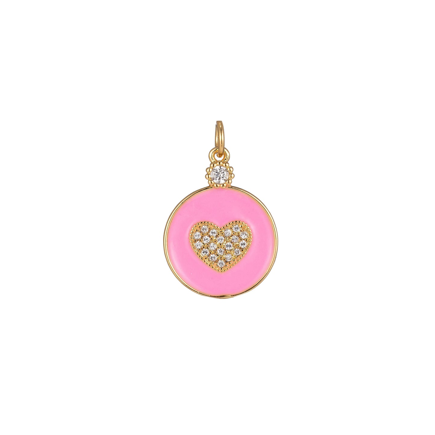 1x dainty color heart enamel charm- 18k gold filled micro pave heart charm cz love friendship jewelry making for bracelet earring necklace