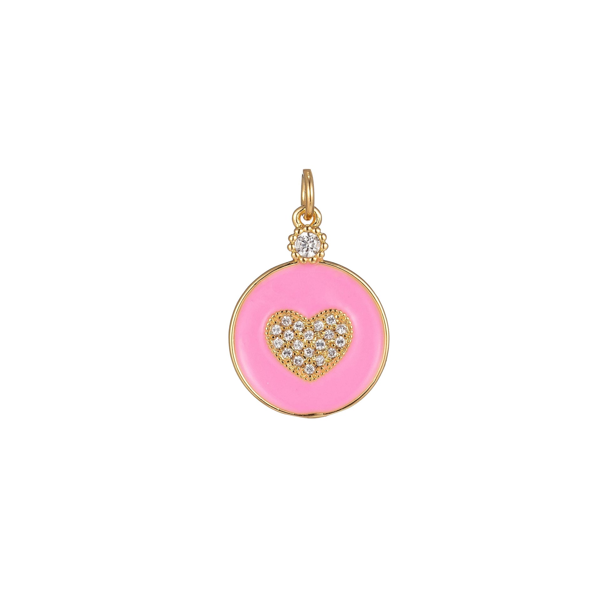 1x dainty color heart enamel charm- 18k gold filled micro pave heart charm cz love friendship jewelry making for bracelet earring necklace