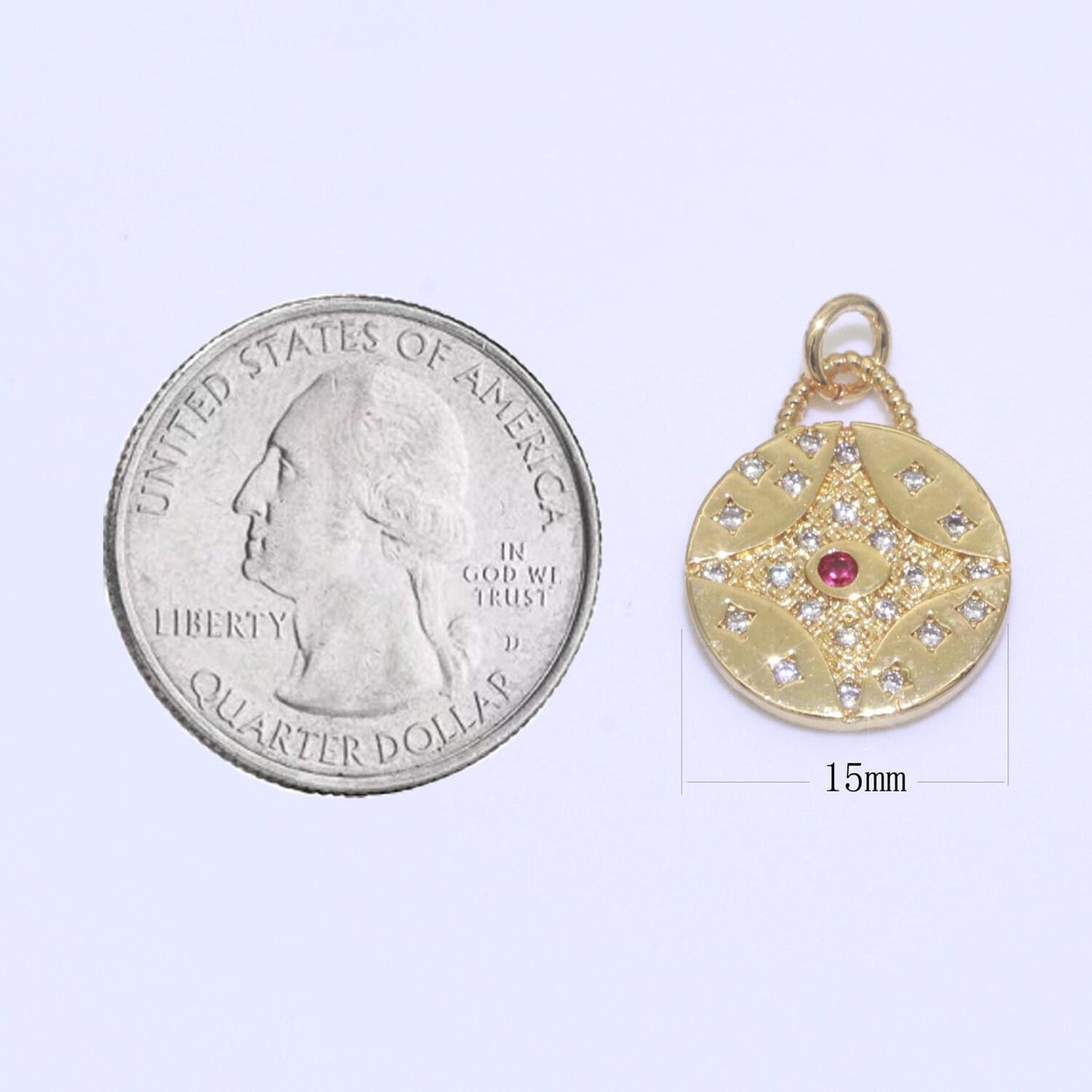 Cz micro pave star evil eye star on coin round shape pendant charm micro pave dainty gold charm for necklace bracelet earring supply