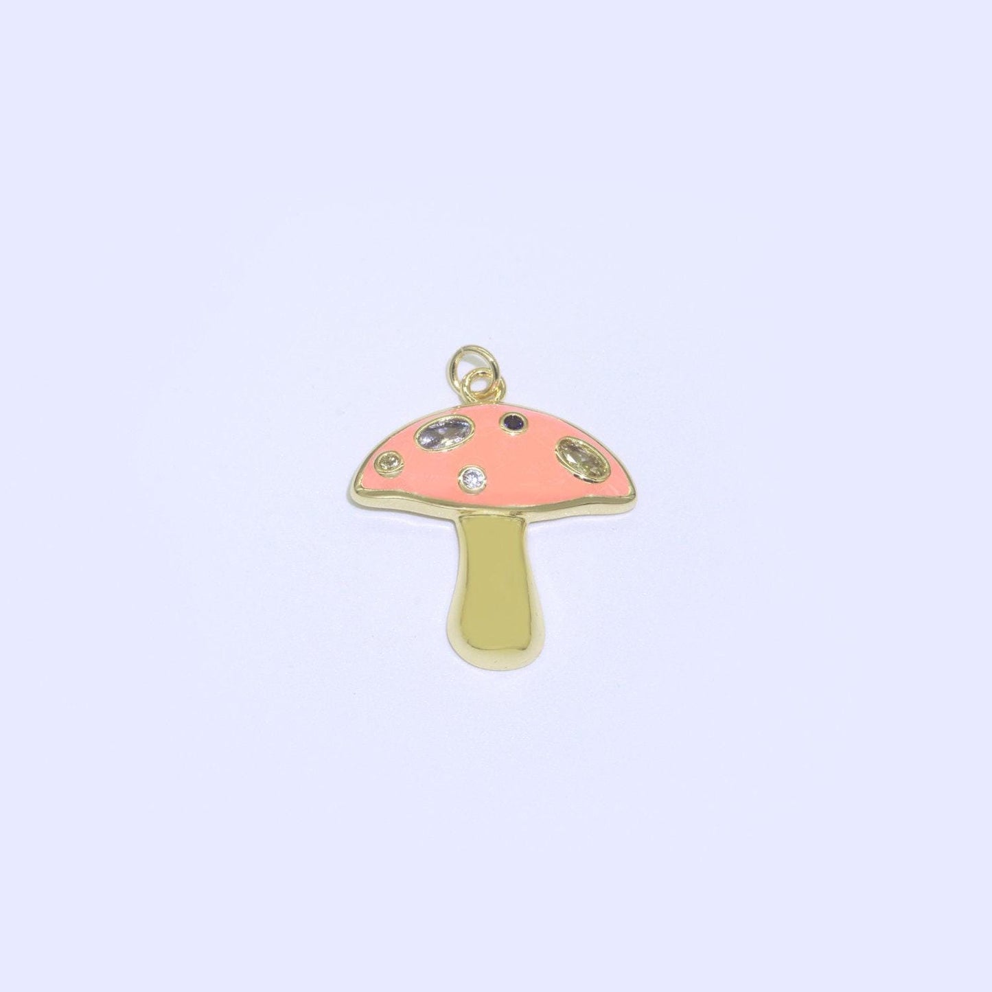 Mini gold filled mushroom charms, enamel magic mushroom pendant for necklace fantasy celestial jewelry for statement necklace m-410