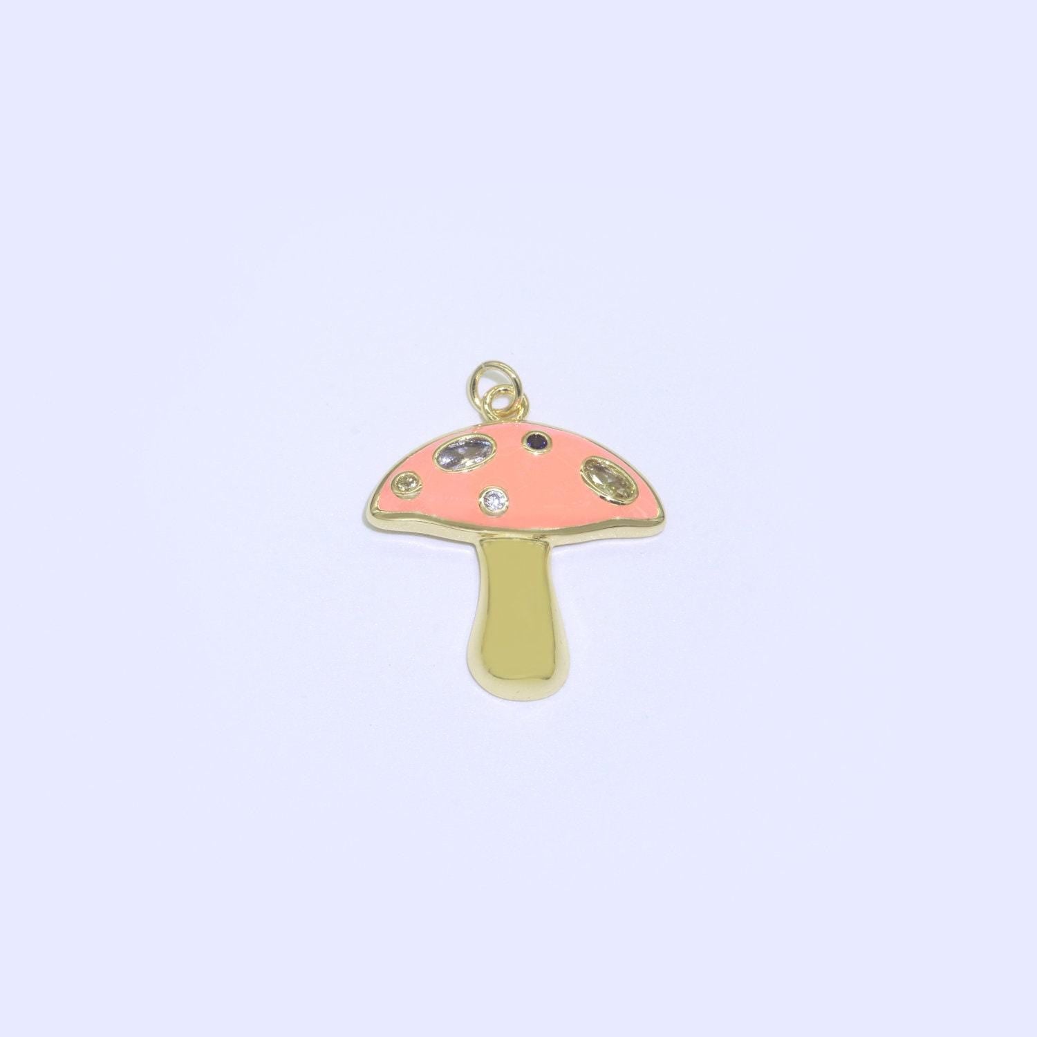 Mini gold filled mushroom charms, enamel magic mushroom pendant for necklace fantasy celestial jewelry for statement necklace m-410