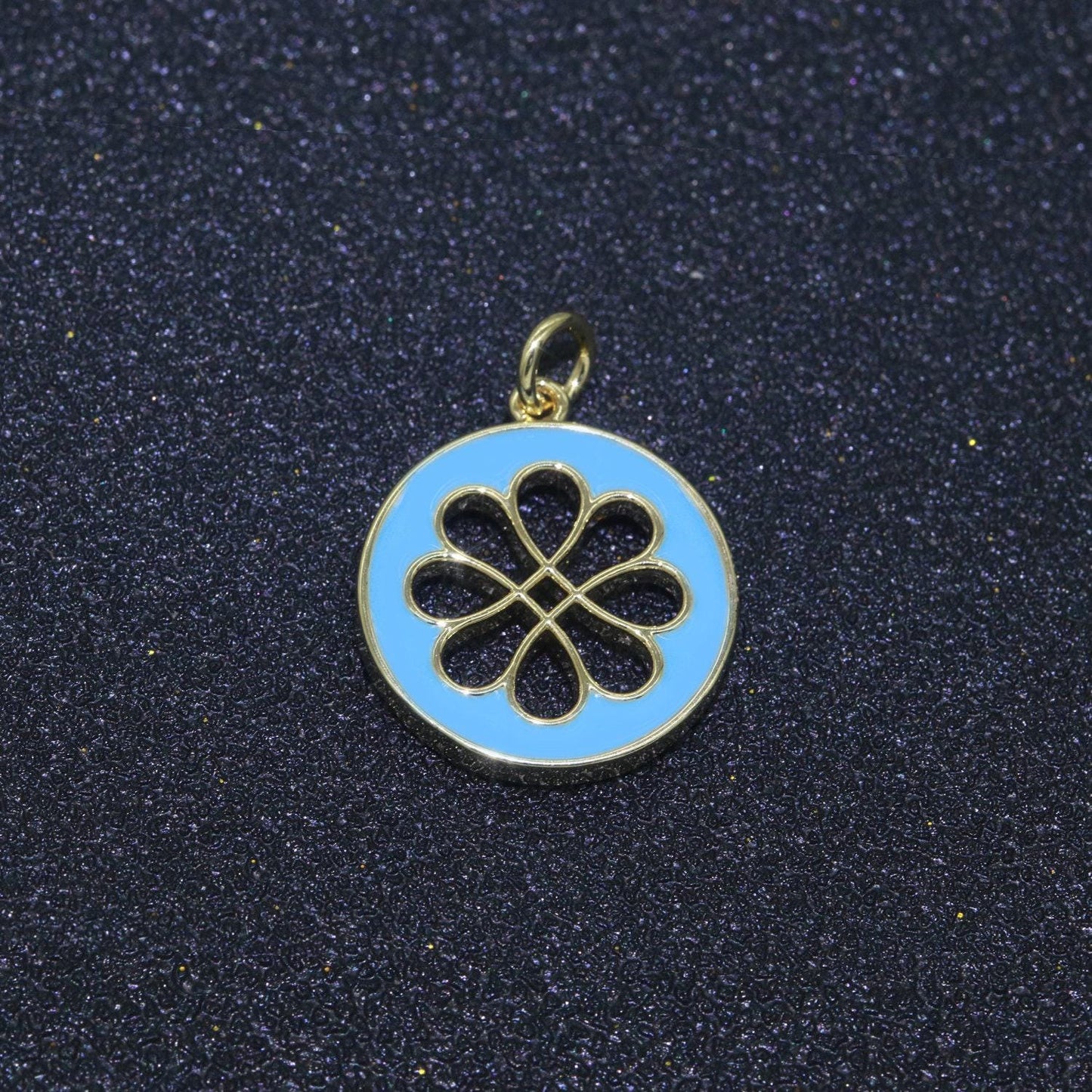 1pc enamel daisy charm 24k gold filled hollow round charm gold floral charms, dainty flower pink, teal, white, yellow green pendant, ch-2315