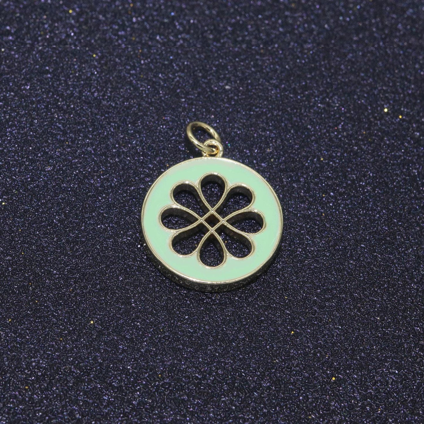 1pc enamel daisy charm 24k gold filled hollow round charm gold floral charms, dainty flower pink, teal, white, yellow green pendant, ch-2315
