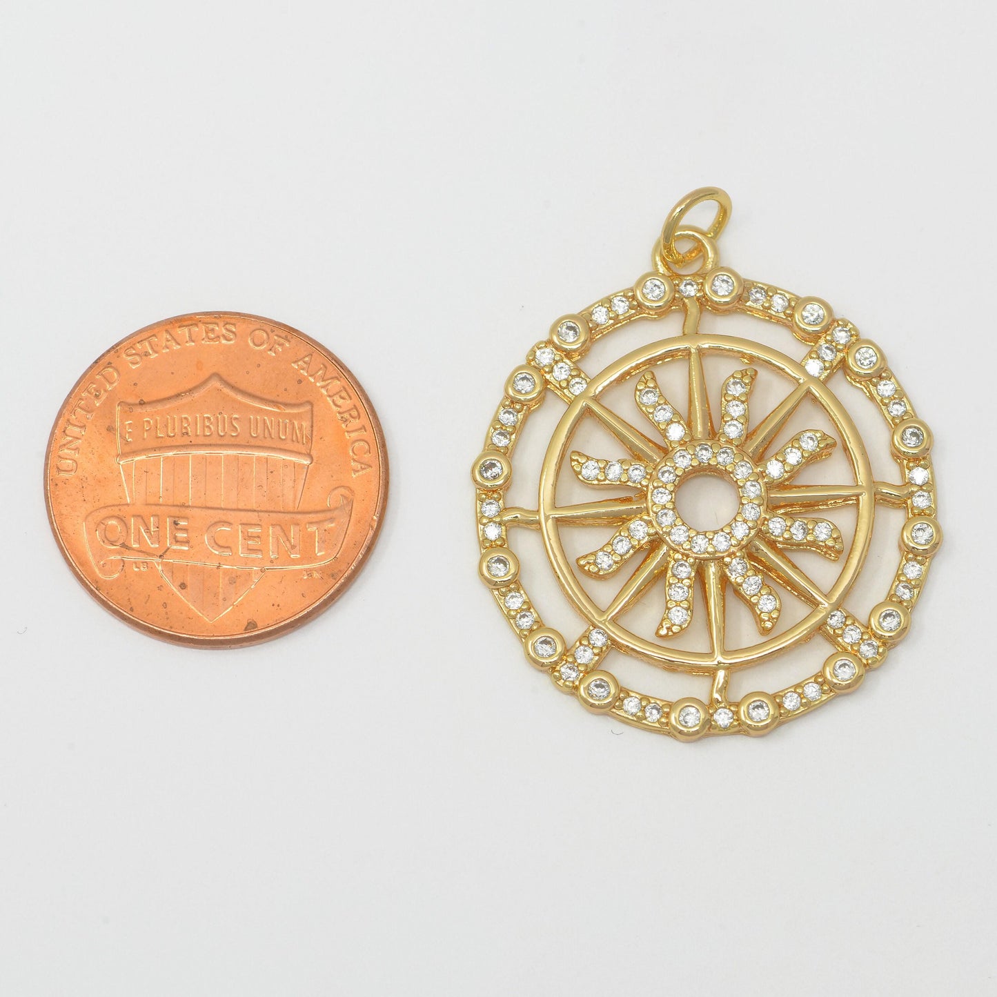 Sunburst pendant, gold sun medallion, celestial sunburst charm, celestial sun pendant for jewelry supply m387