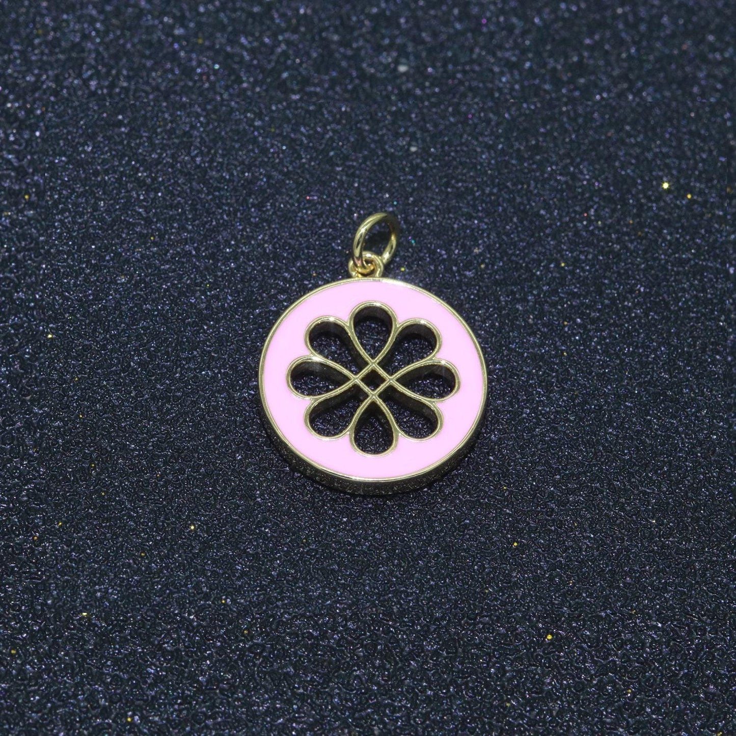 1pc enamel daisy charm 24k gold filled hollow round charm gold floral charms, dainty flower pink, teal, white, yellow green pendant, ch-2315