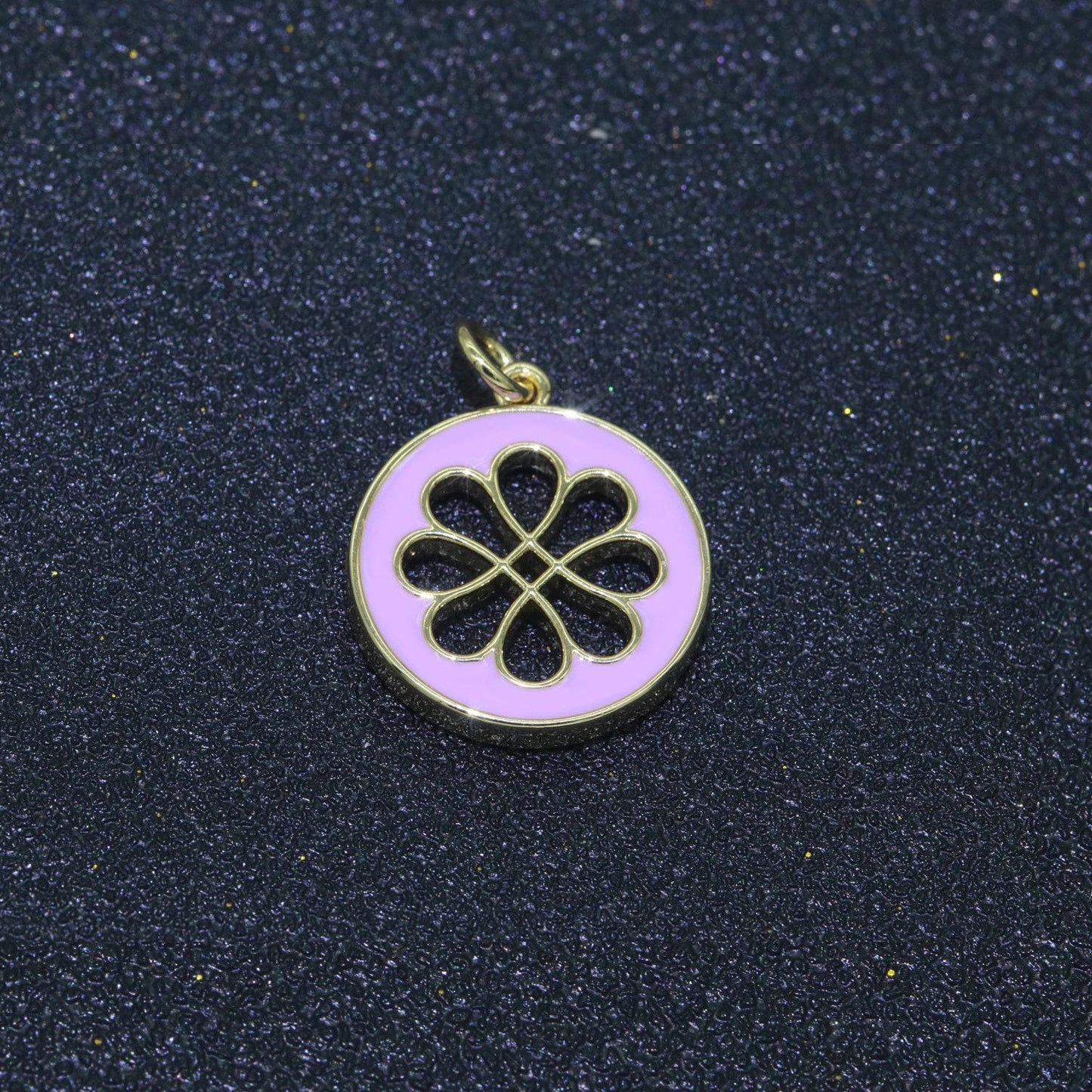 1pc enamel daisy charm 24k gold filled hollow round charm gold floral charms, dainty flower pink, teal, white, yellow green pendant, ch-2315