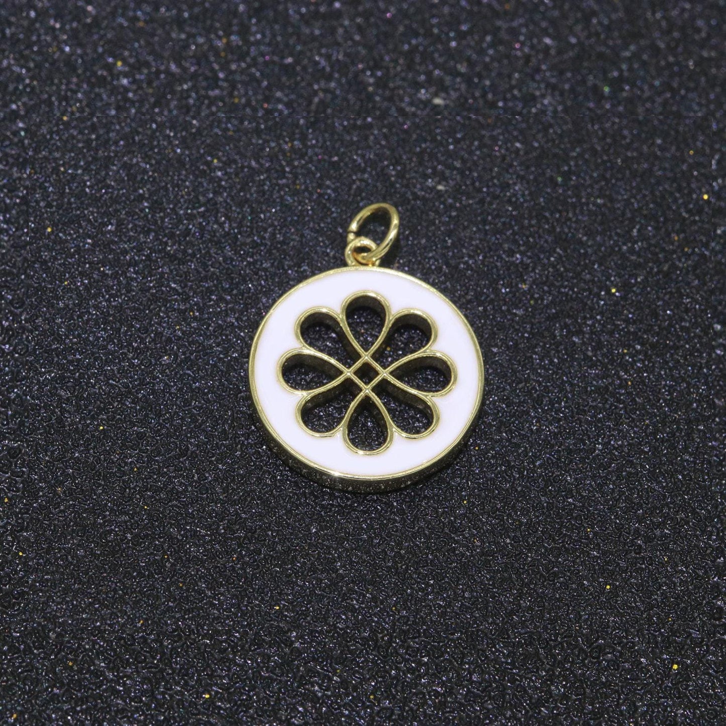1pc enamel daisy charm 24k gold filled hollow round charm gold floral charms, dainty flower pink, teal, white, yellow green pendant, ch-2315