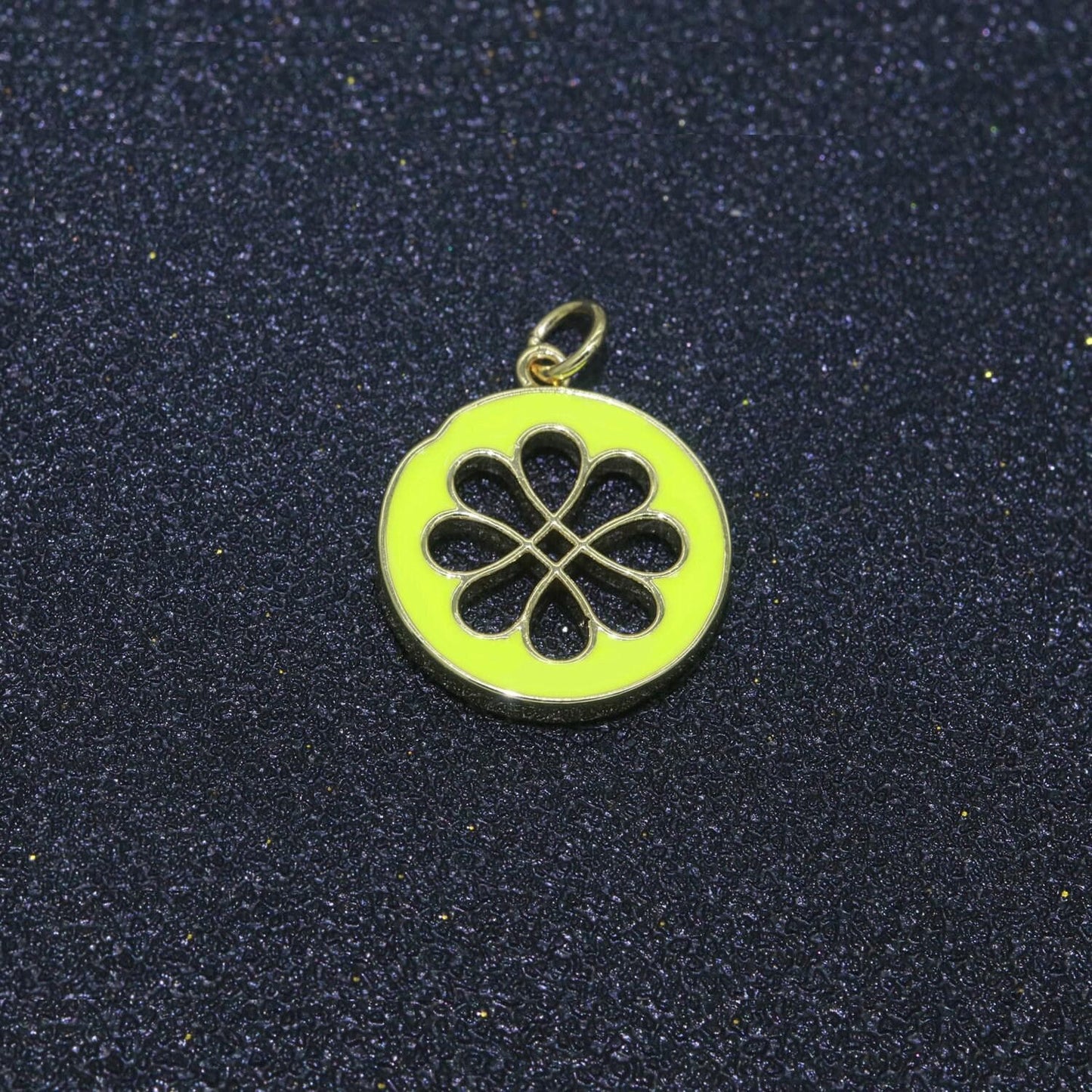 1pc enamel daisy charm 24k gold filled hollow round charm gold floral charms, dainty flower pink, teal, white, yellow green pendant, ch-2315