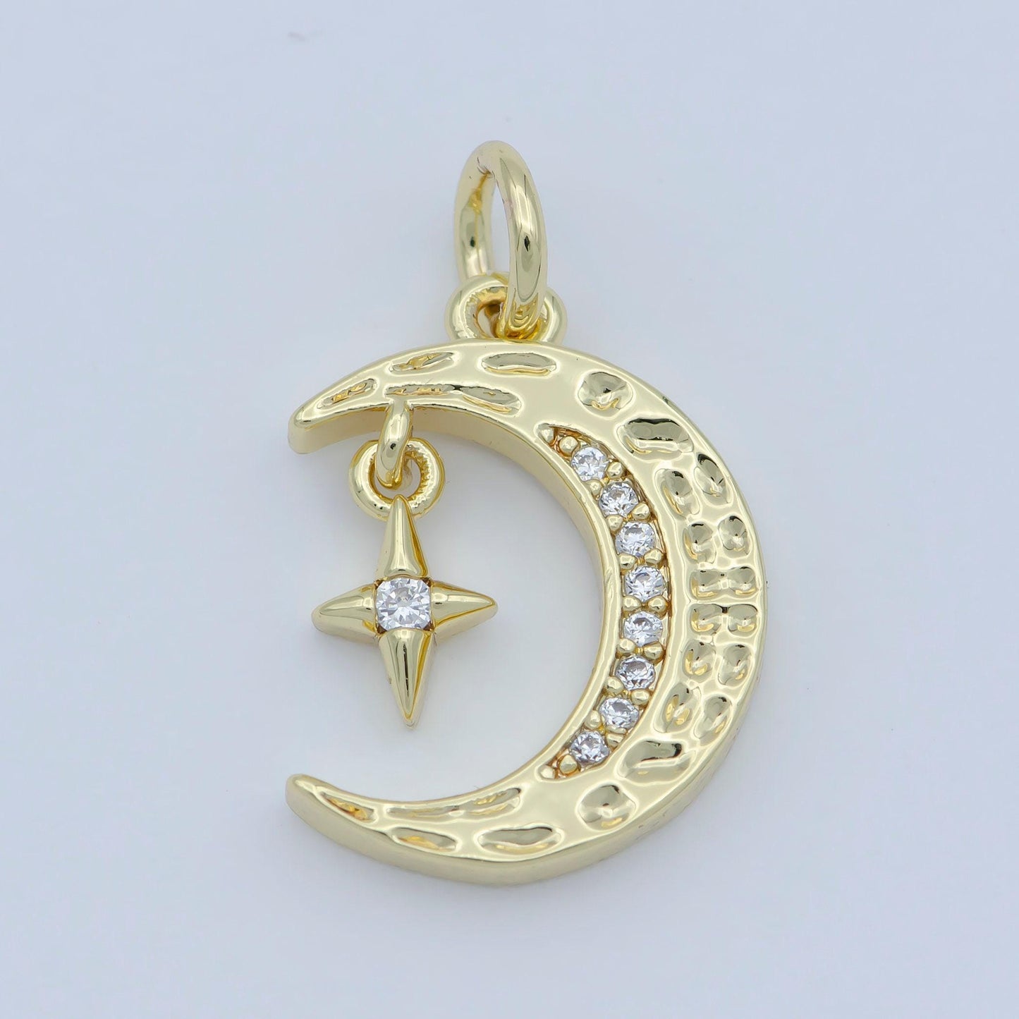 Mini celestial cz cubic zirconia crescent moon star charm 14k gold filled charm pendant star moon jewelry for necklace earring supply, m-361