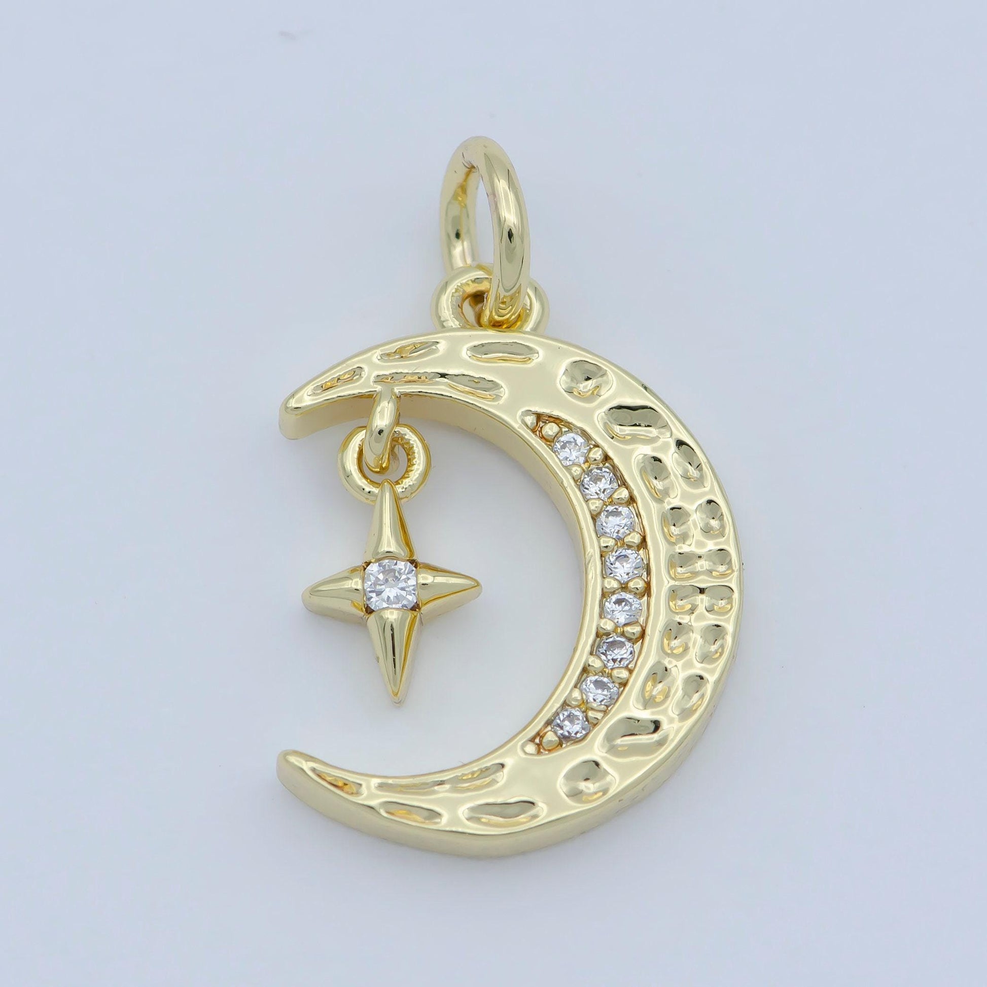 Mini celestial cz cubic zirconia crescent moon star charm 14k gold filled charm pendant star moon jewelry for necklace earring supply, m-361