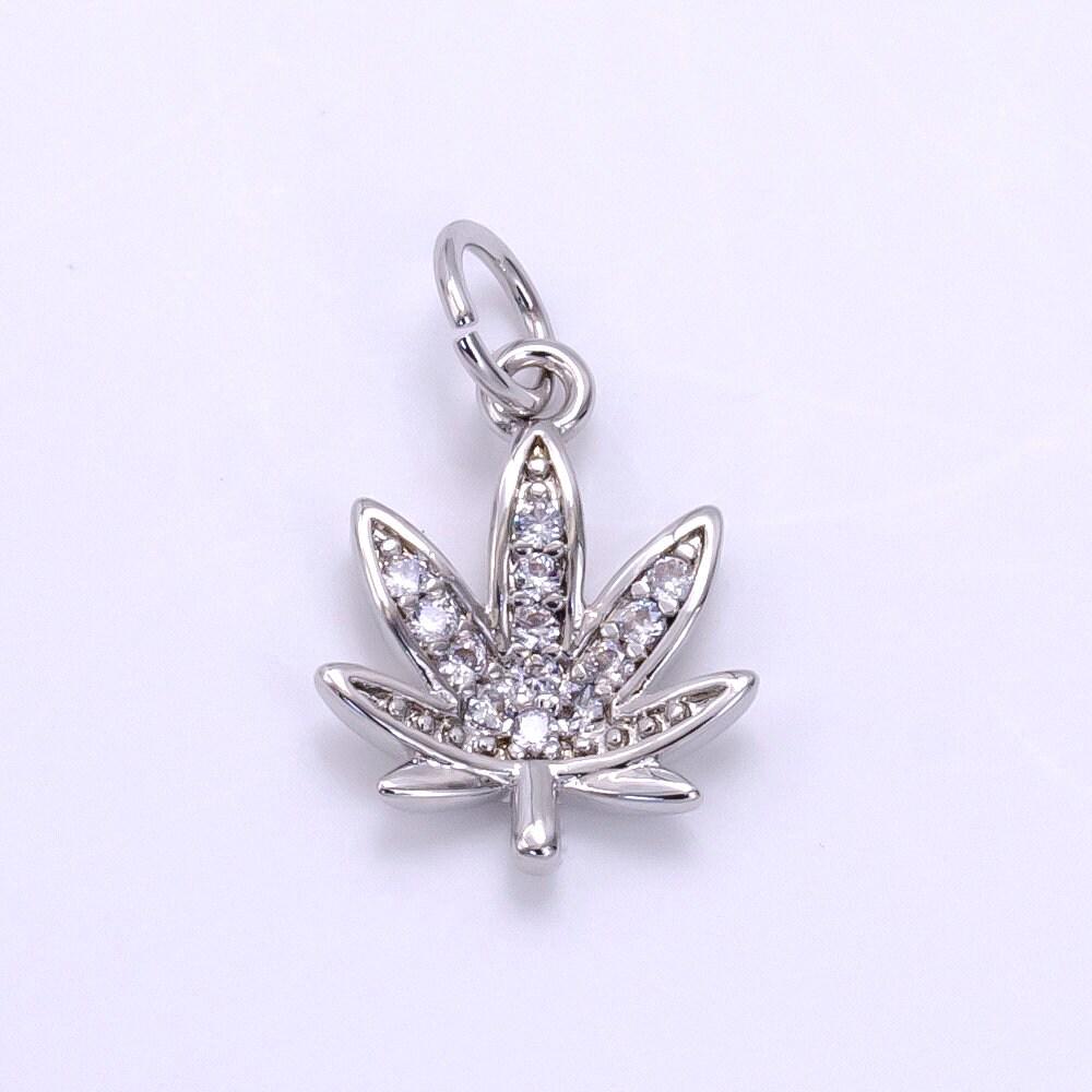 Dainty gold cz micro pave marijuana leaf charm pendant weed charm, pot leaf charm, cannabis charm, cubic weed charm 420 jewelry m-362