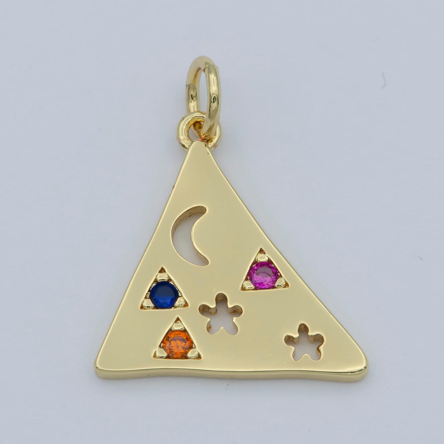 Multi color cz charm dainty triangle charm jewelry gold crescent moon galaxy space star charm jewelry making supply