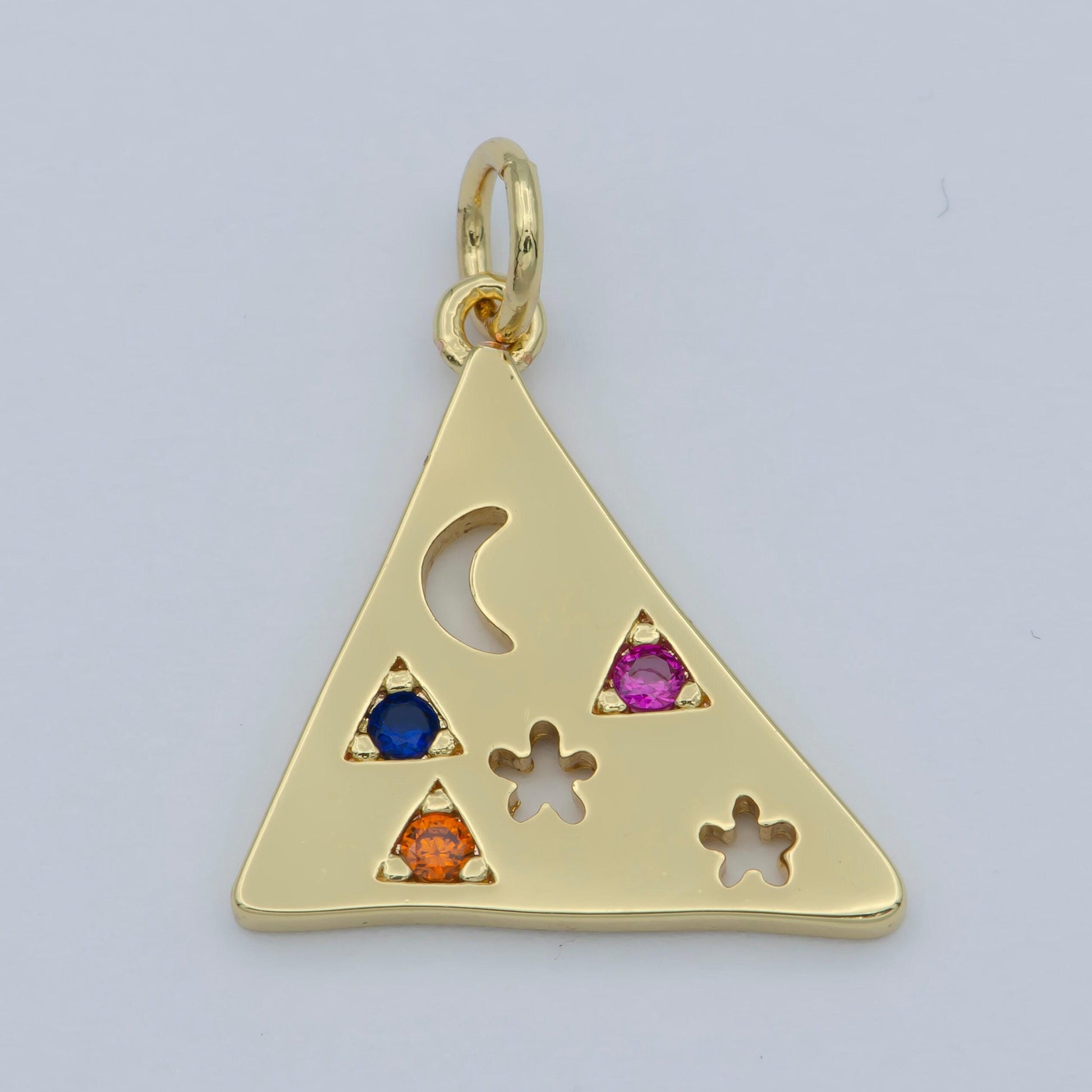 Multi color cz charm dainty triangle charm jewelry gold crescent moon galaxy space star charm jewelry making supply