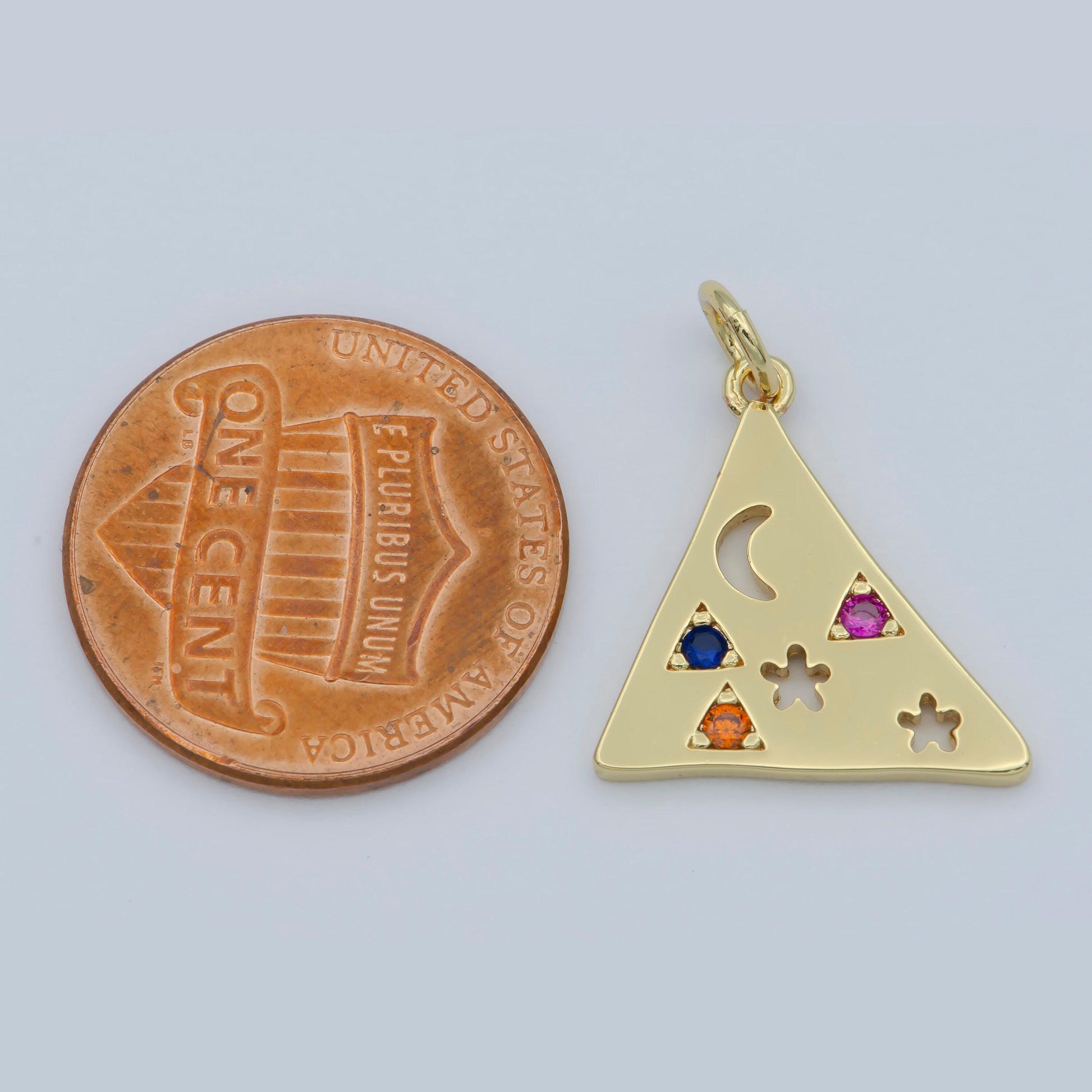 Multi color cz charm dainty triangle charm jewelry gold crescent moon galaxy space star charm jewelry making supply