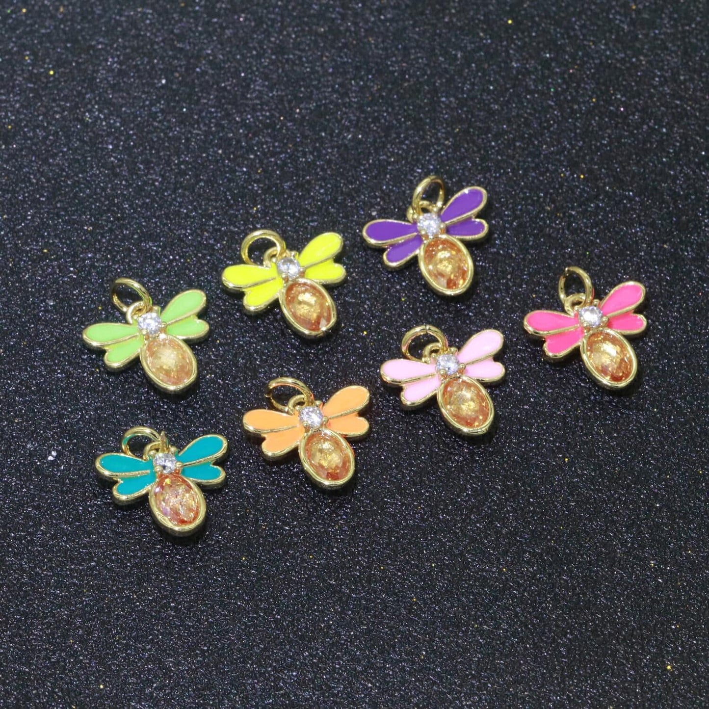 Mini enamel bee charm with cubic zirconia stone queen bee charm for bracelet necklace earring supply
