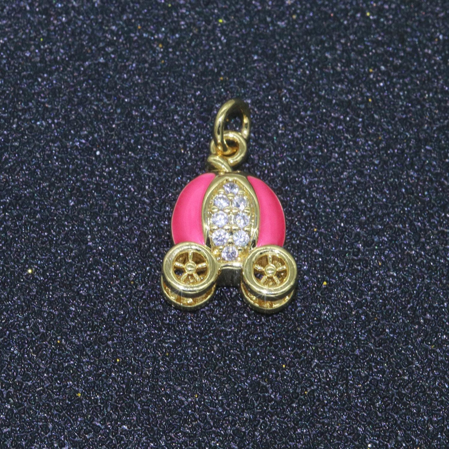 Dainty enamel carriage charm cinderella carriage charm, pumpkin necklace pendant for kids jewelry inspired pink green orange purple charm