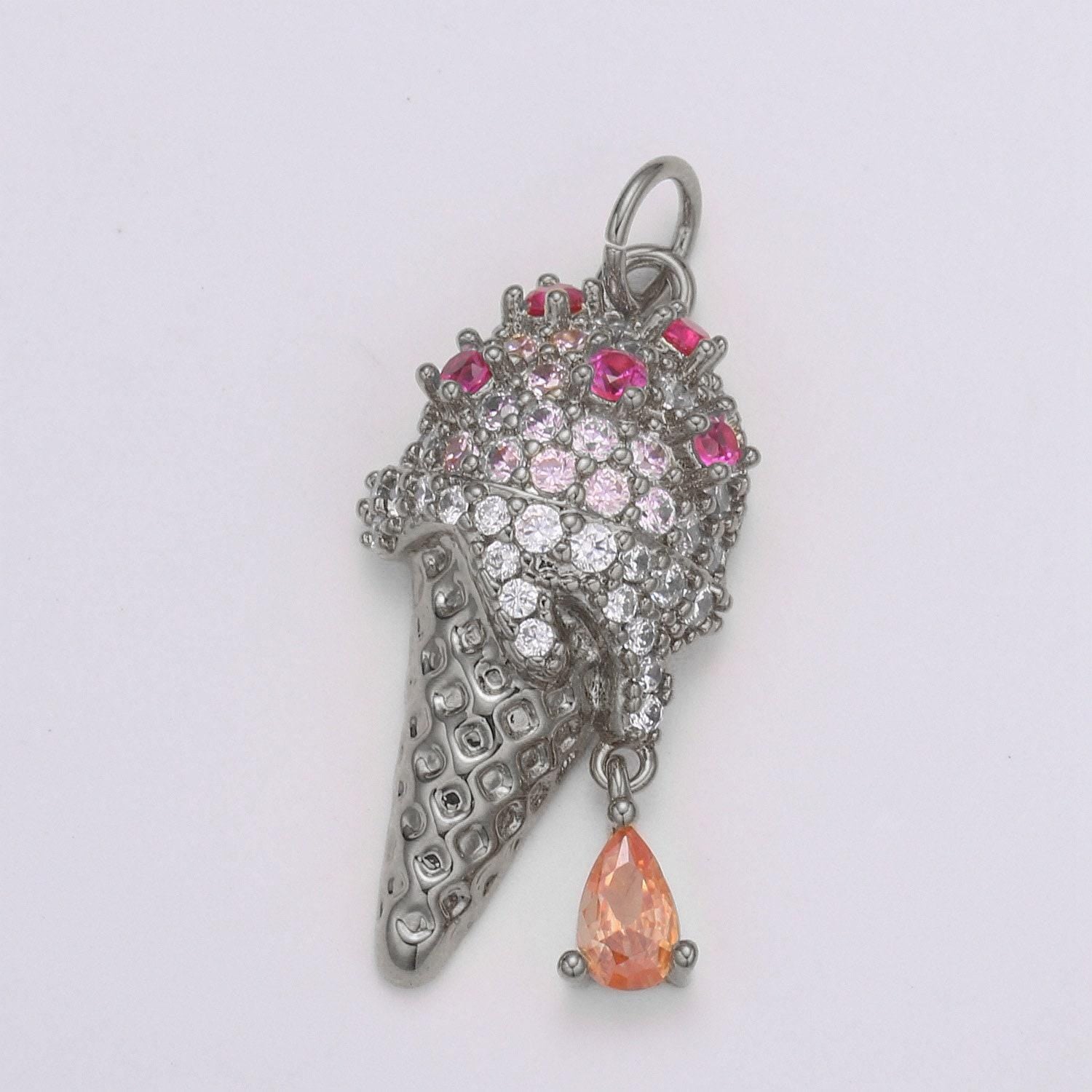 1pc 24k gold micro pave cz ice cream pendant charm, dangling pear cut cz pendant charm,cubic cone charm, for diy jewelry making,m-338