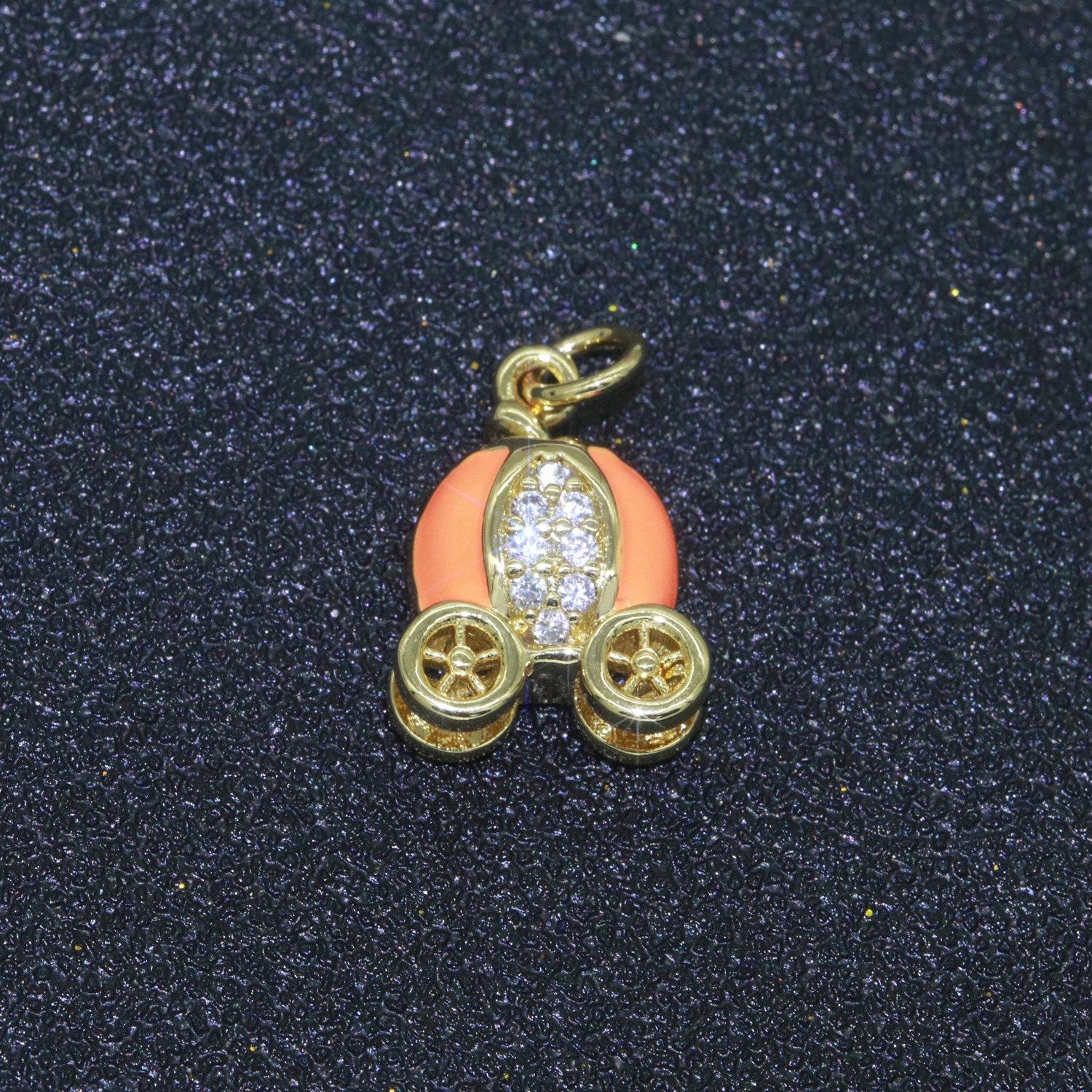 Dainty enamel carriage charm cinderella carriage charm, pumpkin necklace pendant for kids jewelry inspired pink green orange purple charm