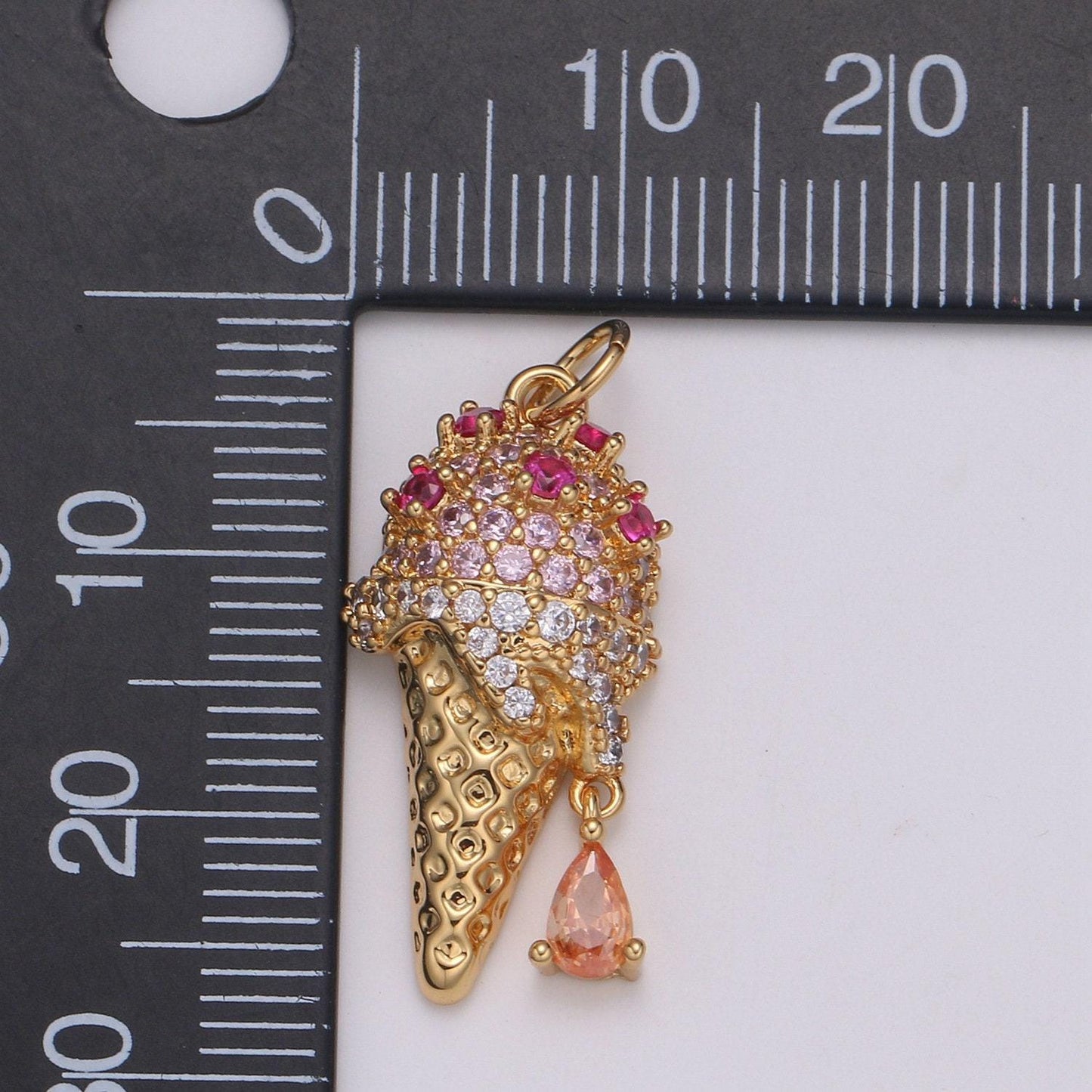 1pc 24k gold micro pave cz ice cream pendant charm, dangling pear cut cz pendant charm,cubic cone charm, for diy jewelry making,m-338