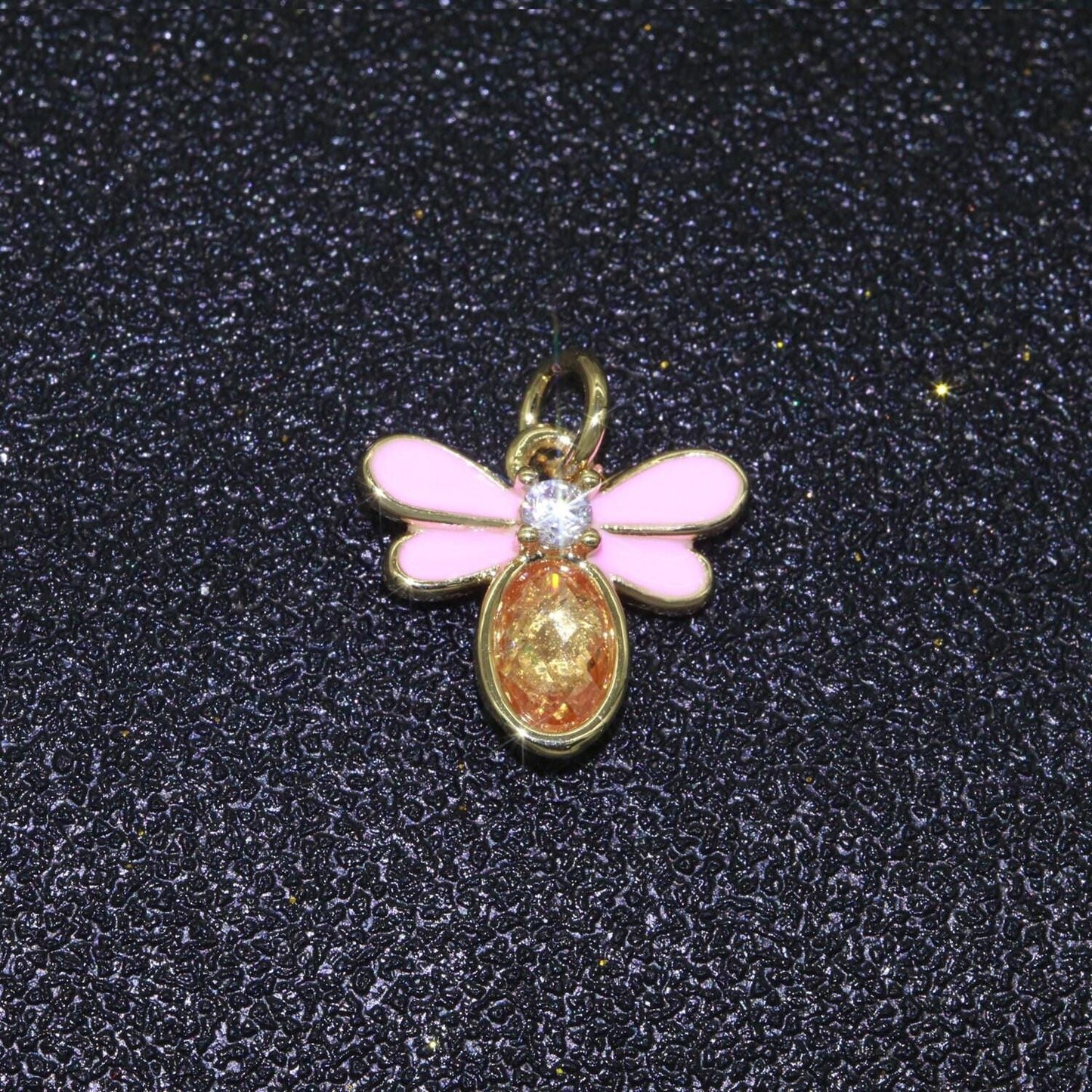 Mini enamel bee charm with cubic zirconia stone queen bee charm for bracelet necklace earring supply