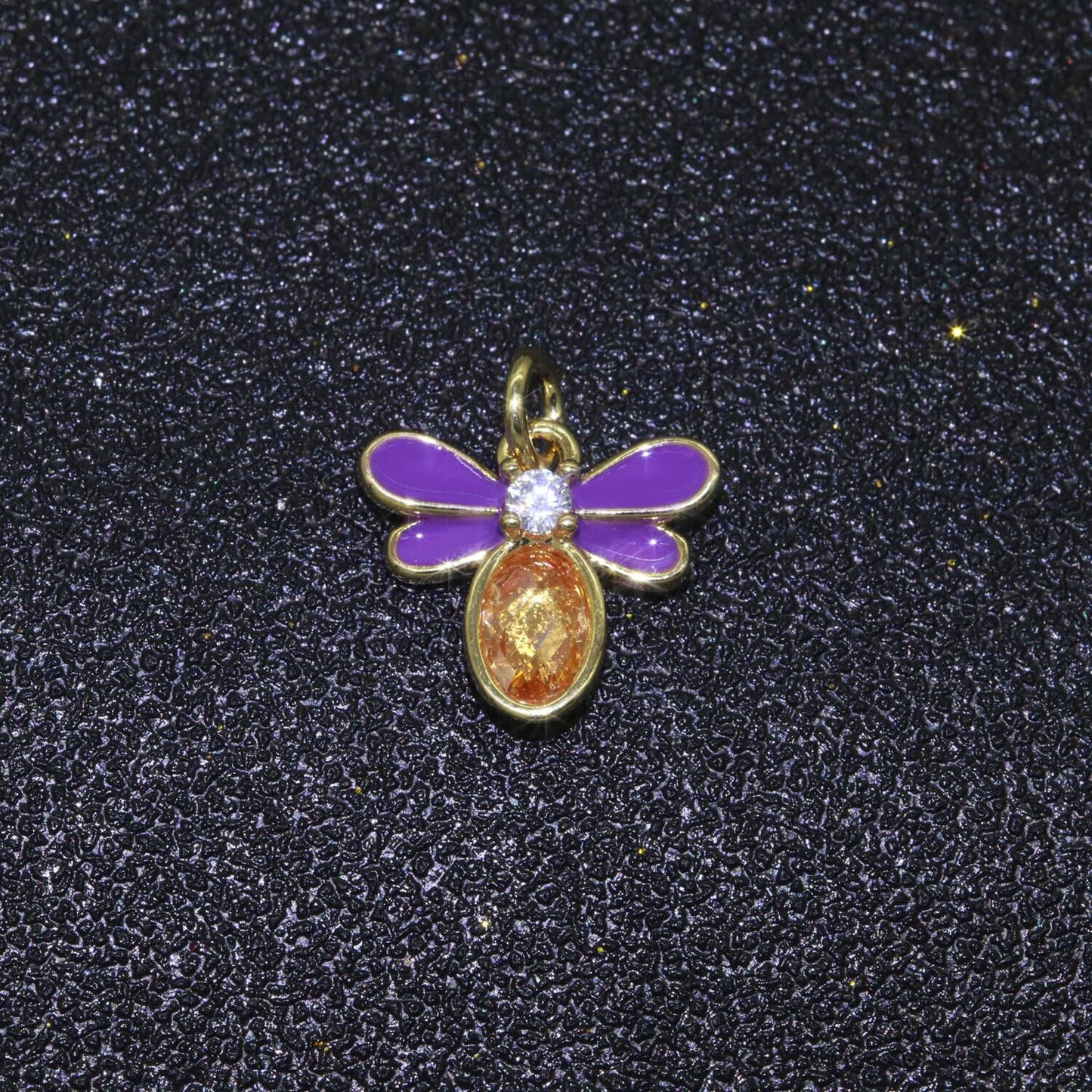 Mini enamel bee charm with cubic zirconia stone queen bee charm for bracelet necklace earring supply