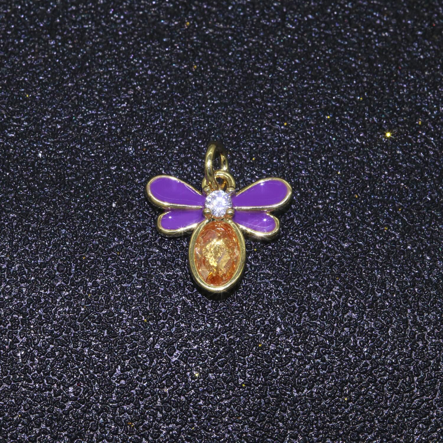 Mini enamel bee charm with cubic zirconia stone queen bee charm for bracelet necklace earring supply