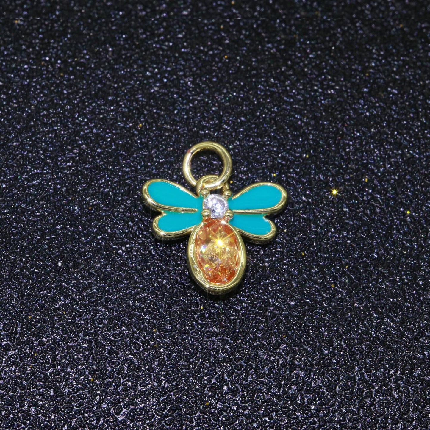 Mini enamel bee charm with cubic zirconia stone queen bee charm for bracelet necklace earring supply