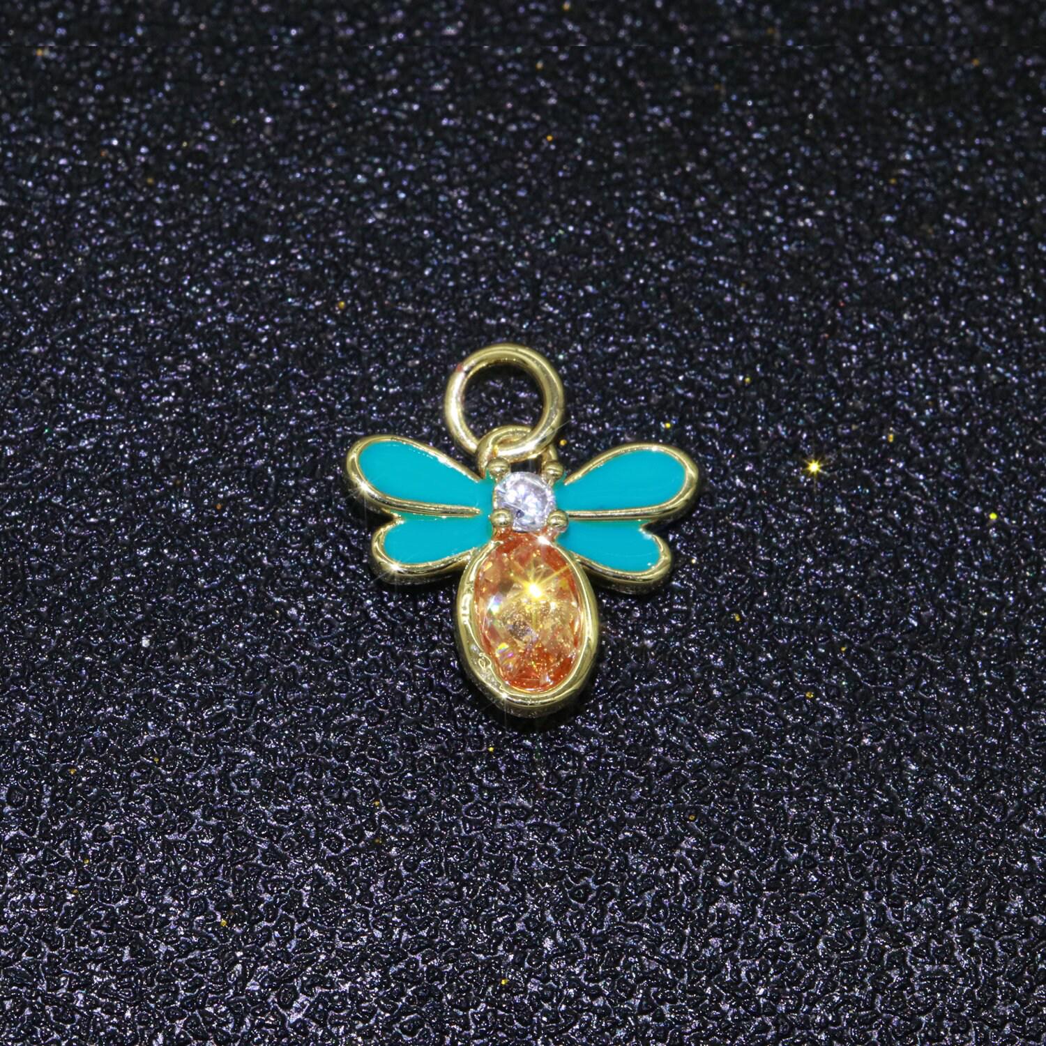 Mini enamel bee charm with cubic zirconia stone queen bee charm for bracelet necklace earring supply